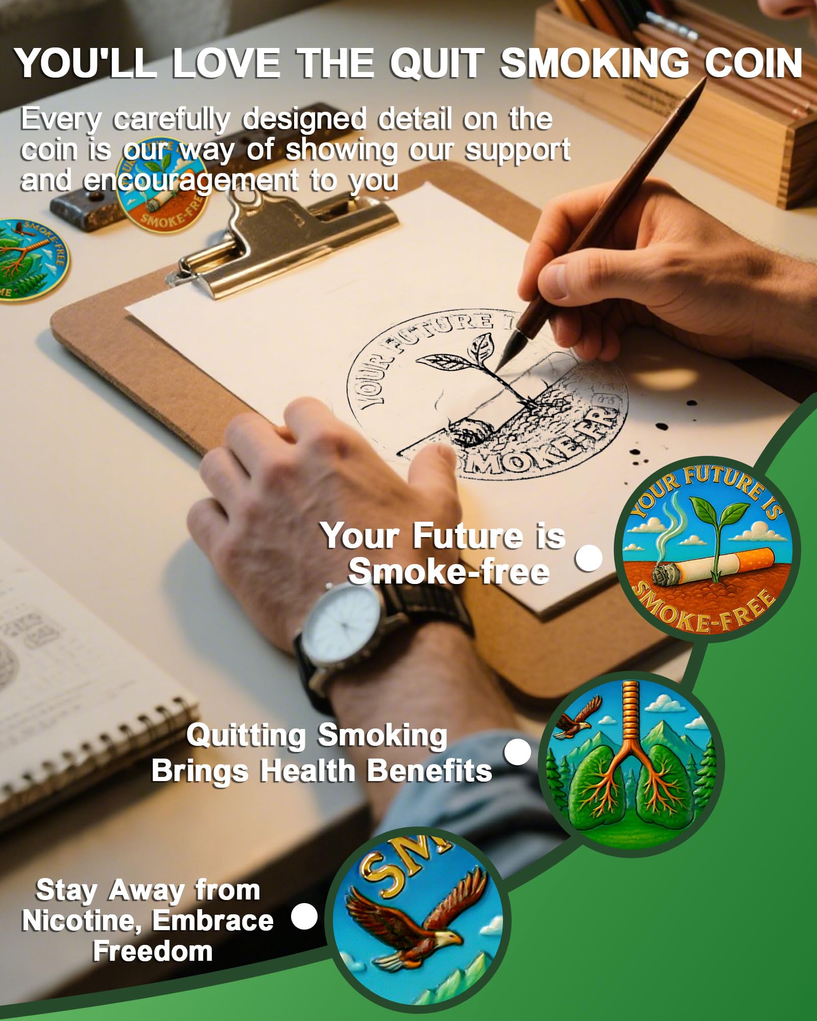 Quit Smoking Recovery Coin, Your Future is Smoke-Free Sobriety Coin - Addiction Recovery Medals for Anxiety Relief, Anti-Smoking Inspirational Gifts for Men & Women YRCKUDZKG