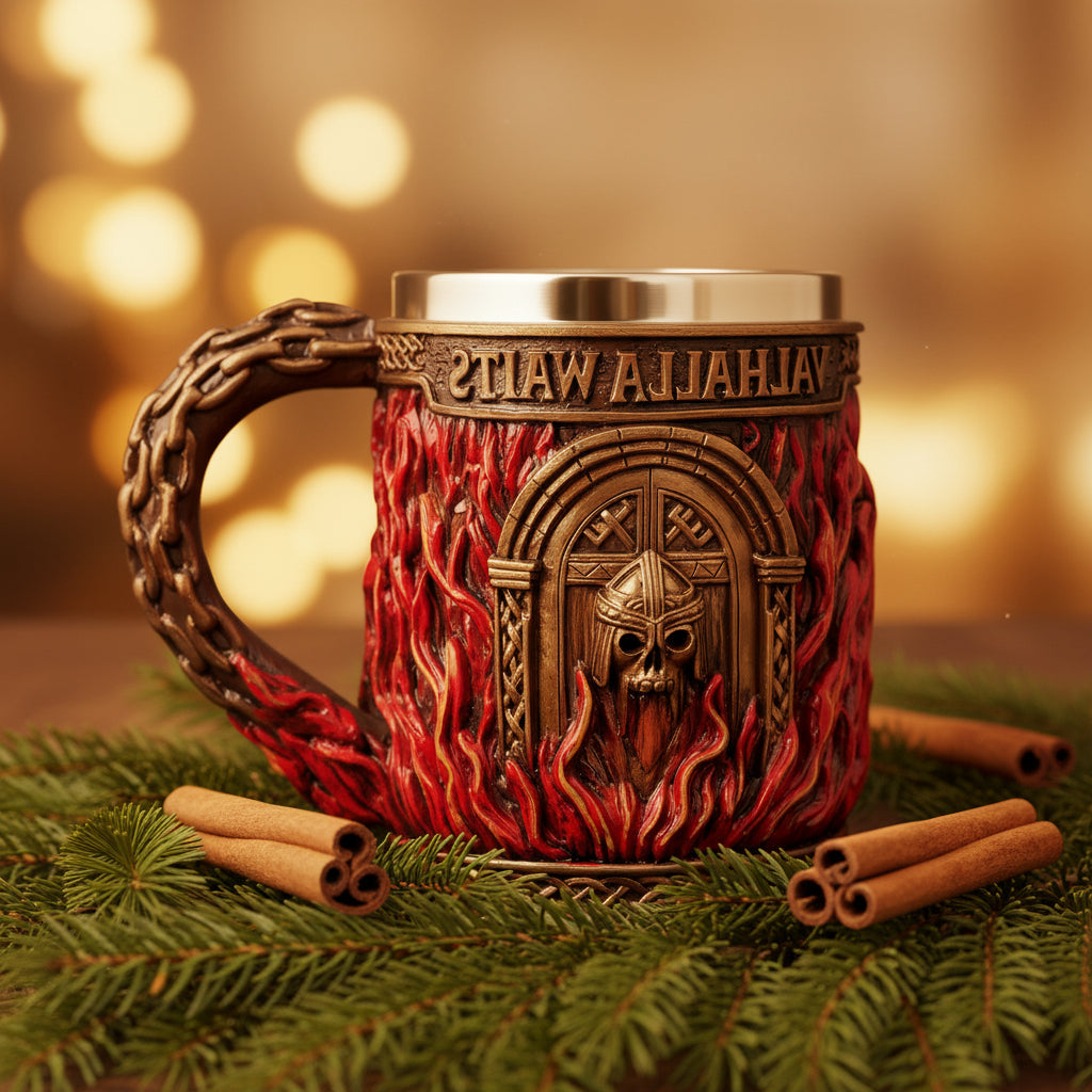 Glory Handmade Viking Mug - 20oz Valhalla Gate Beer Stein - 304 Stainless Steel Novelty Norse Mythology Cup mysite