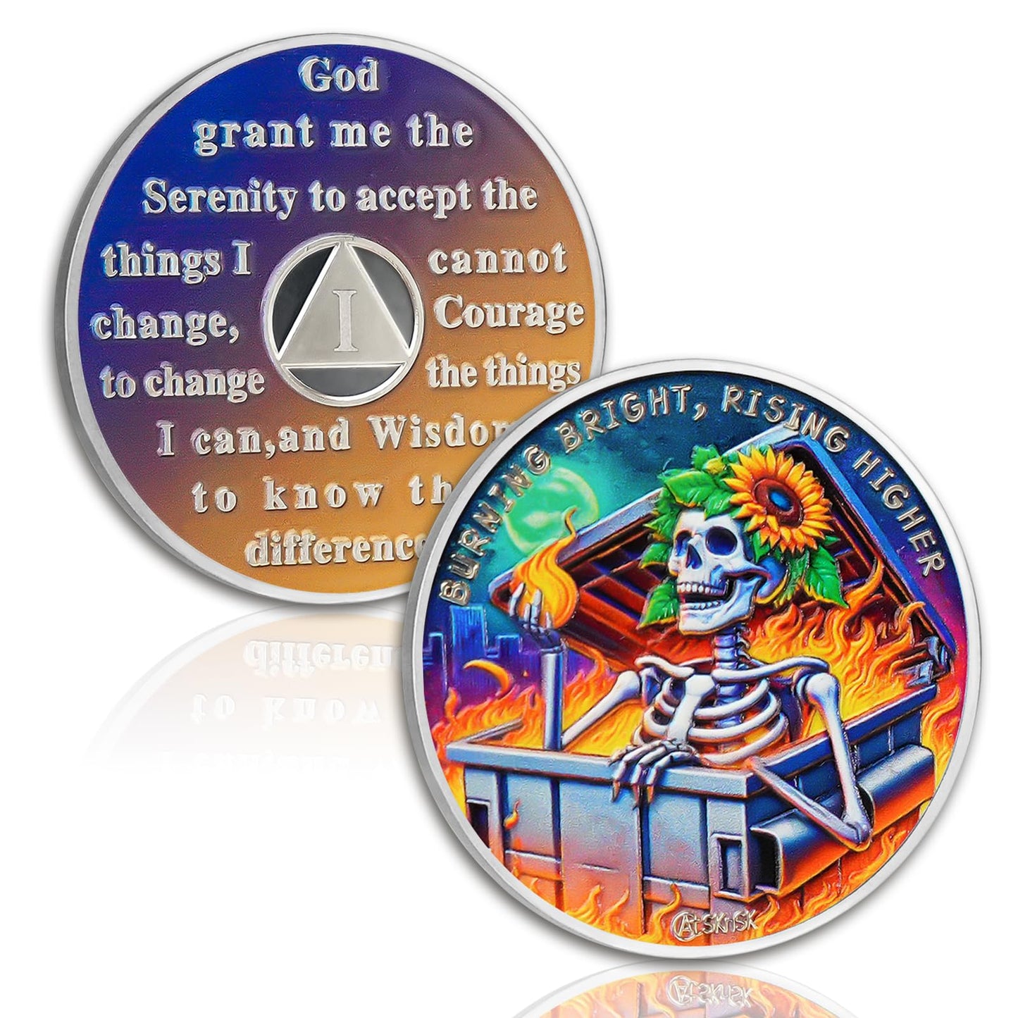 Personalized Reborn in Fire Sunflower Skeleton Sobriety Coin mysite