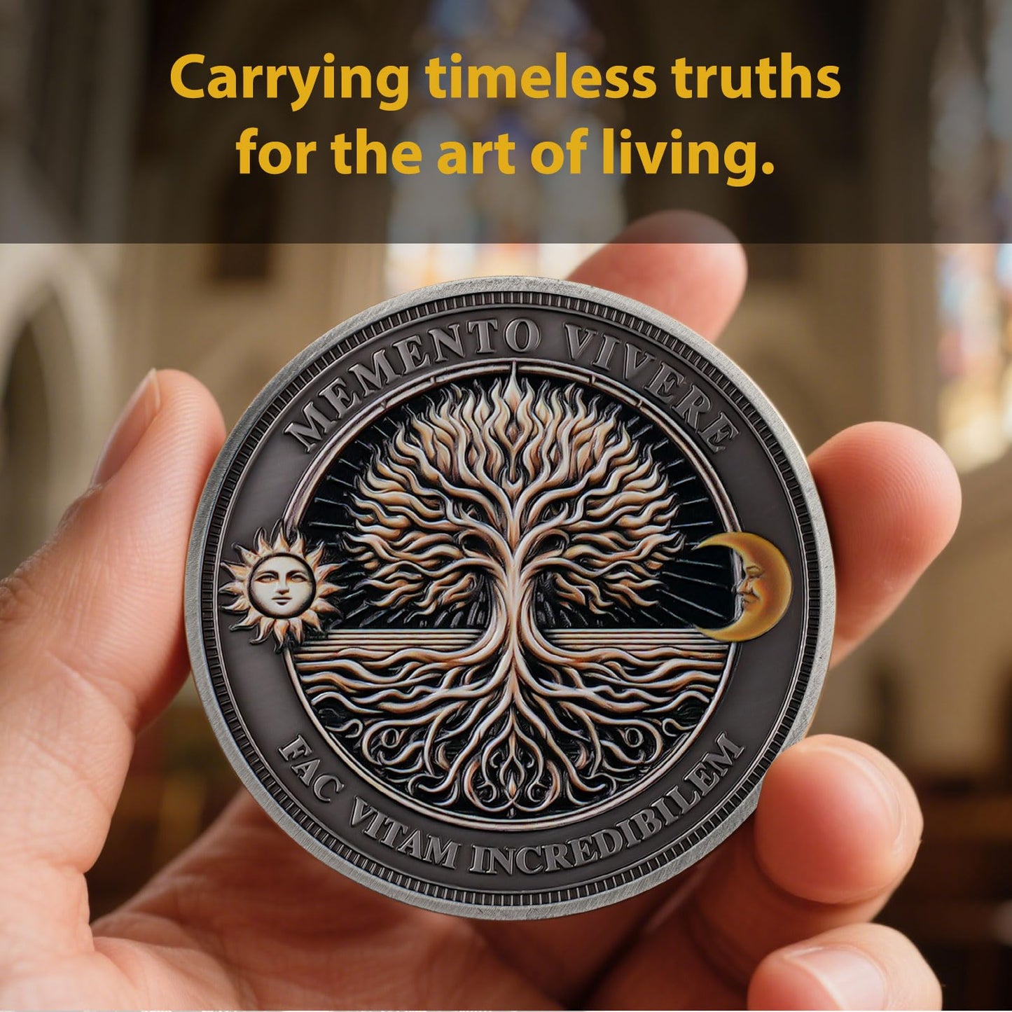 Memento Mori Vivere Coin Skull and Tree of Life Stoic Challenge Coin mysite
