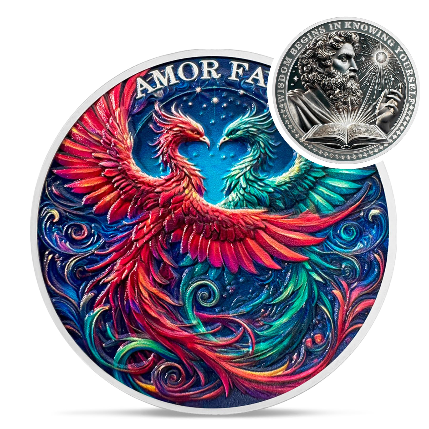 Amor Fati Phoenix Stoic Marcus Aurelius Roman Cardinal Virtues Memento Mori Challenge Coin mysite