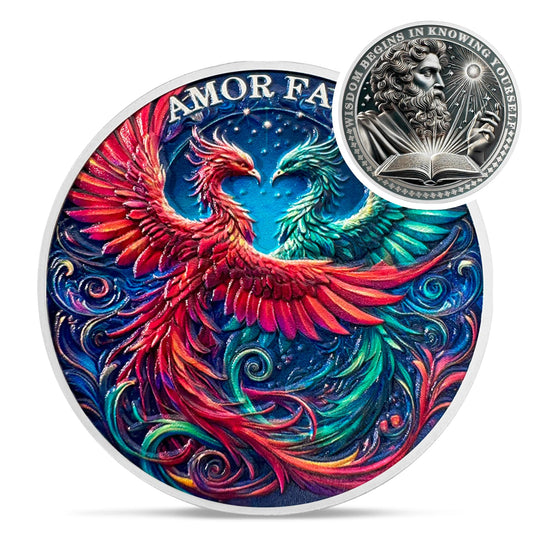 Amor Fati Phoenix Stoic Marcus Aurelius Roman Cardinal Virtues Memento Mori Challenge Coin mysite