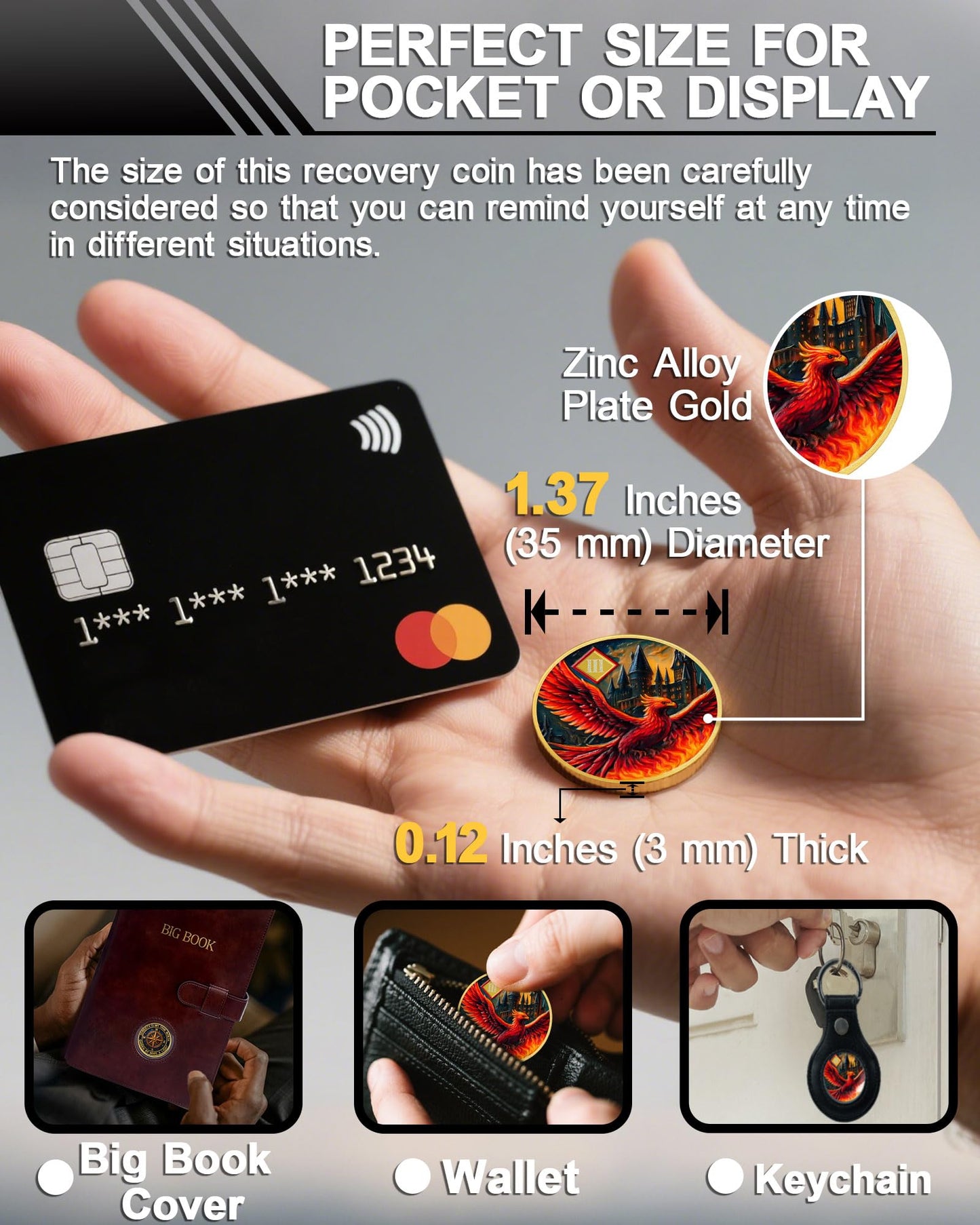 Rising Phoenix 3 Year Sobriety Coin, Compass to Guide the Way NA Medallion | Addiction Recovery Anniversary Celebration NA Coin with Token Capsule - Clean Living Sobriety Gifts for Men & Women YRCKUDZKG