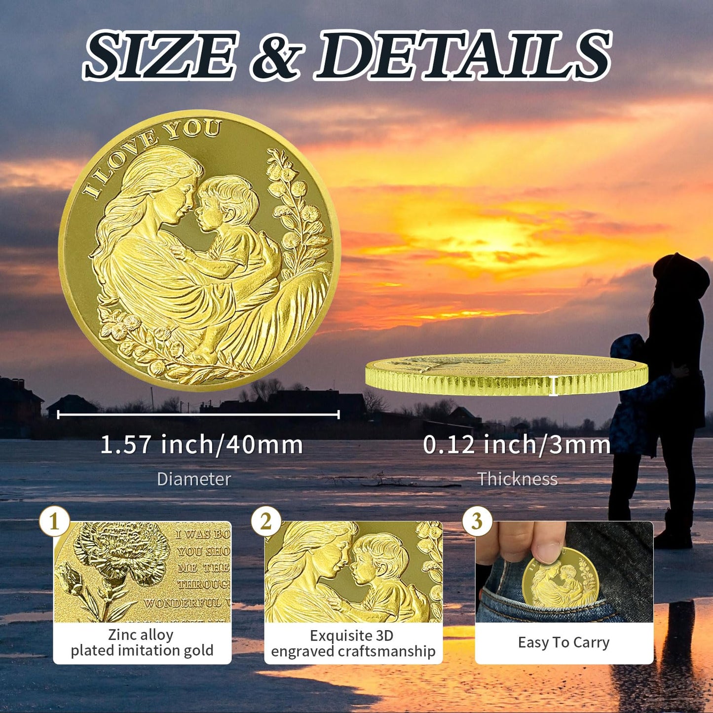 AtSKnSK Ich liebe dich Mama Münze Liebe Ausdrucks Münze Nelken Chips Medaillon Geschenke zum Muttertag Geburtstag Zeichen der Wertschätzung für die Mutter mysite