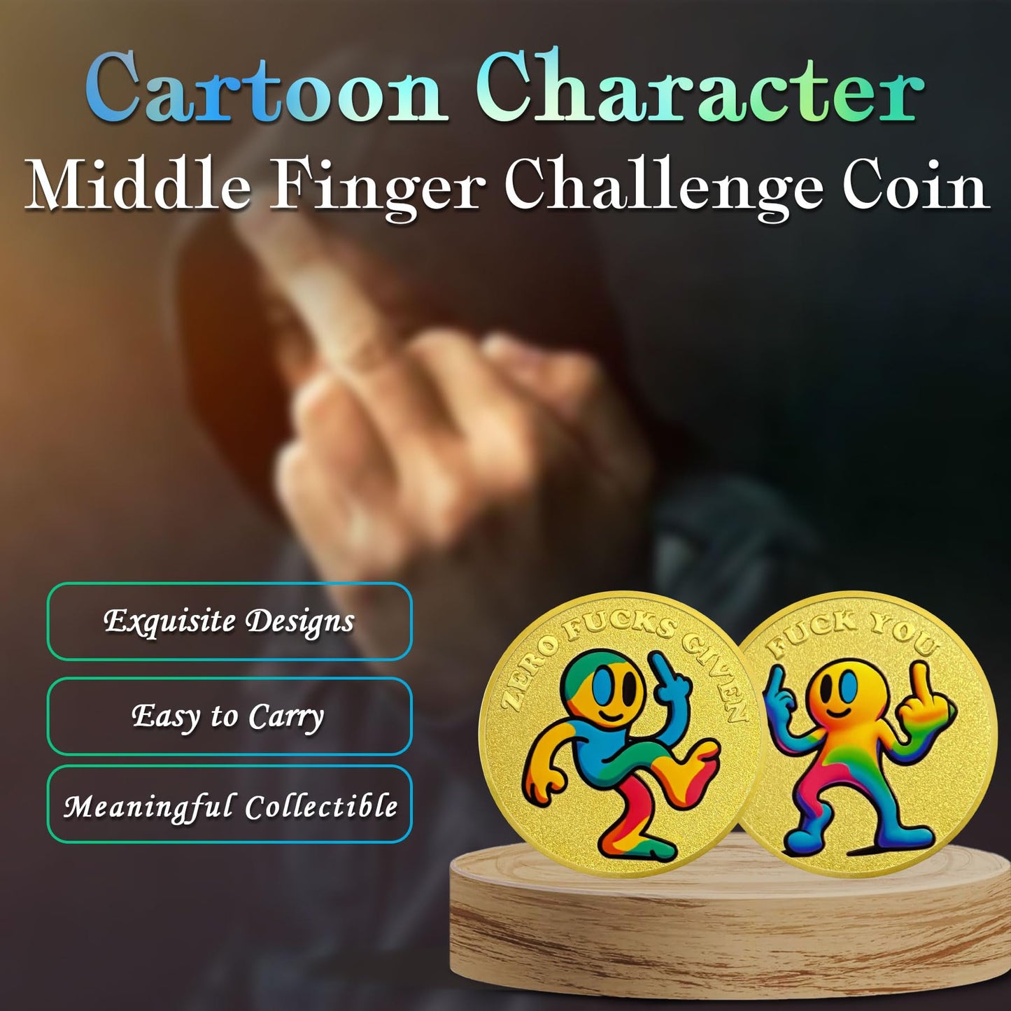 Middle Finger Challenge Coin Colorful Cartoon Smile Character Coin mysite