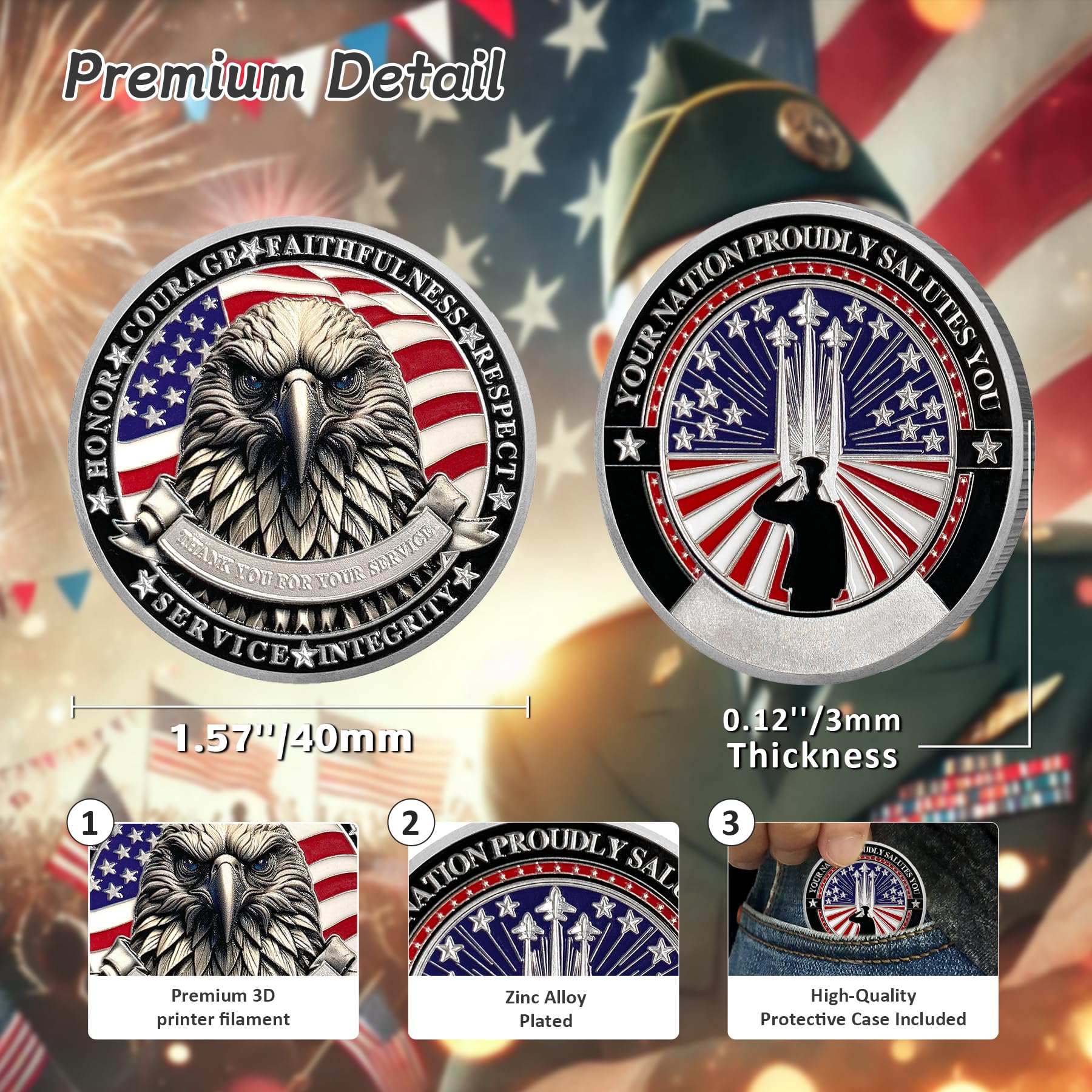 Saluting Soldier Eagle Emblem Patriotic Veteran Military Challenge Coin mysite