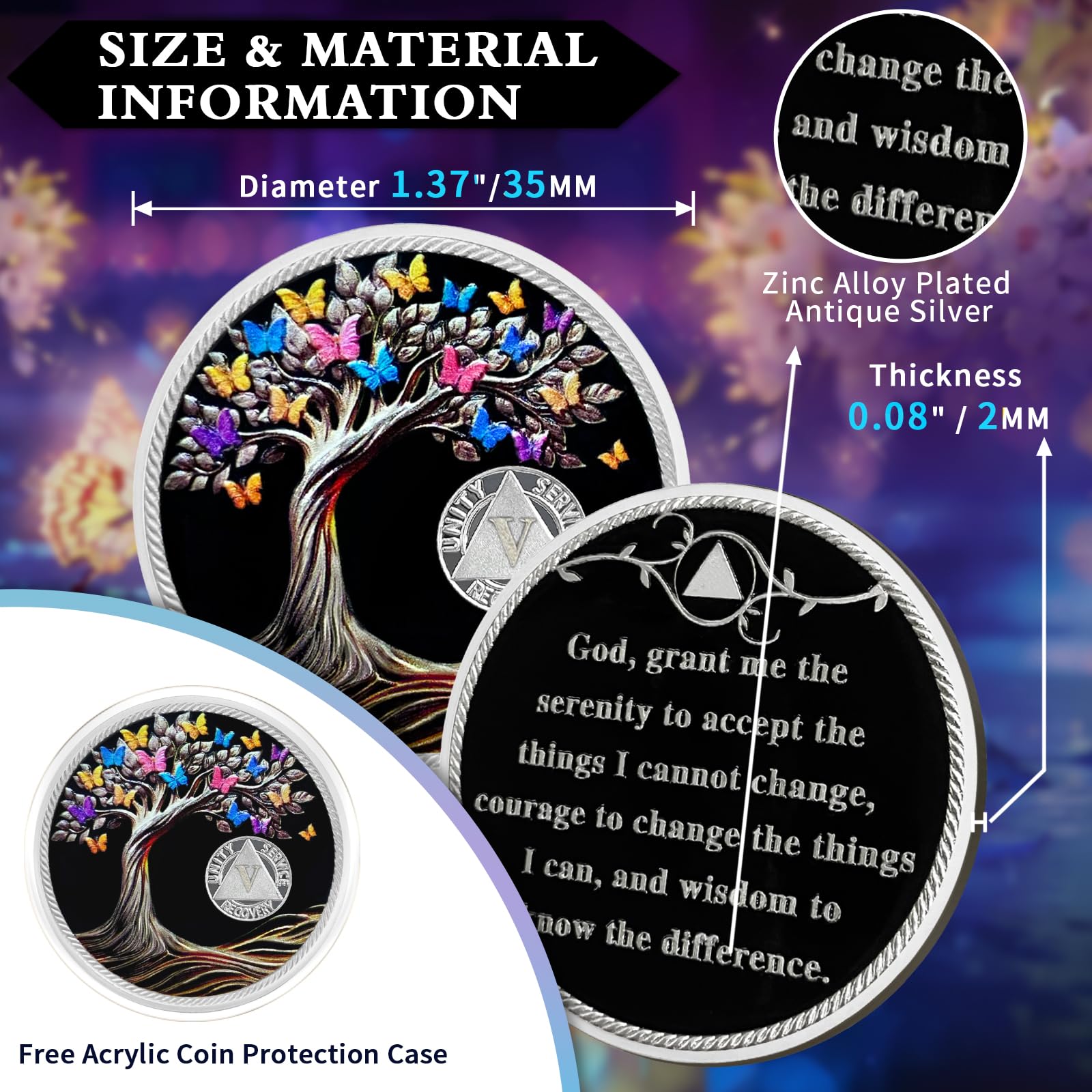 5 Years Sobriety Coin Butterfly Tree of Life AA Chips and Medallions Sobriety Recovery Chip Sober Token Sobriety Gifts for Men Women Celebrating Alcoholics Anonymous Recovery YRCKUDZKG