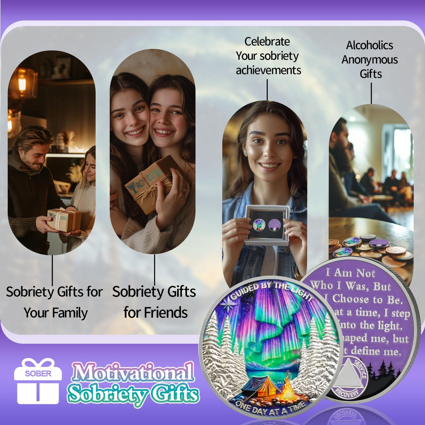 Guided by Northern Lights 90 Day Sobriety Coin - One Day at a Time 3 Month AA Coin, Alcohol Free Anniversary Recovery Chip with Token Capsule, Inspirational Sobriety Gifts for Men & Women amazon