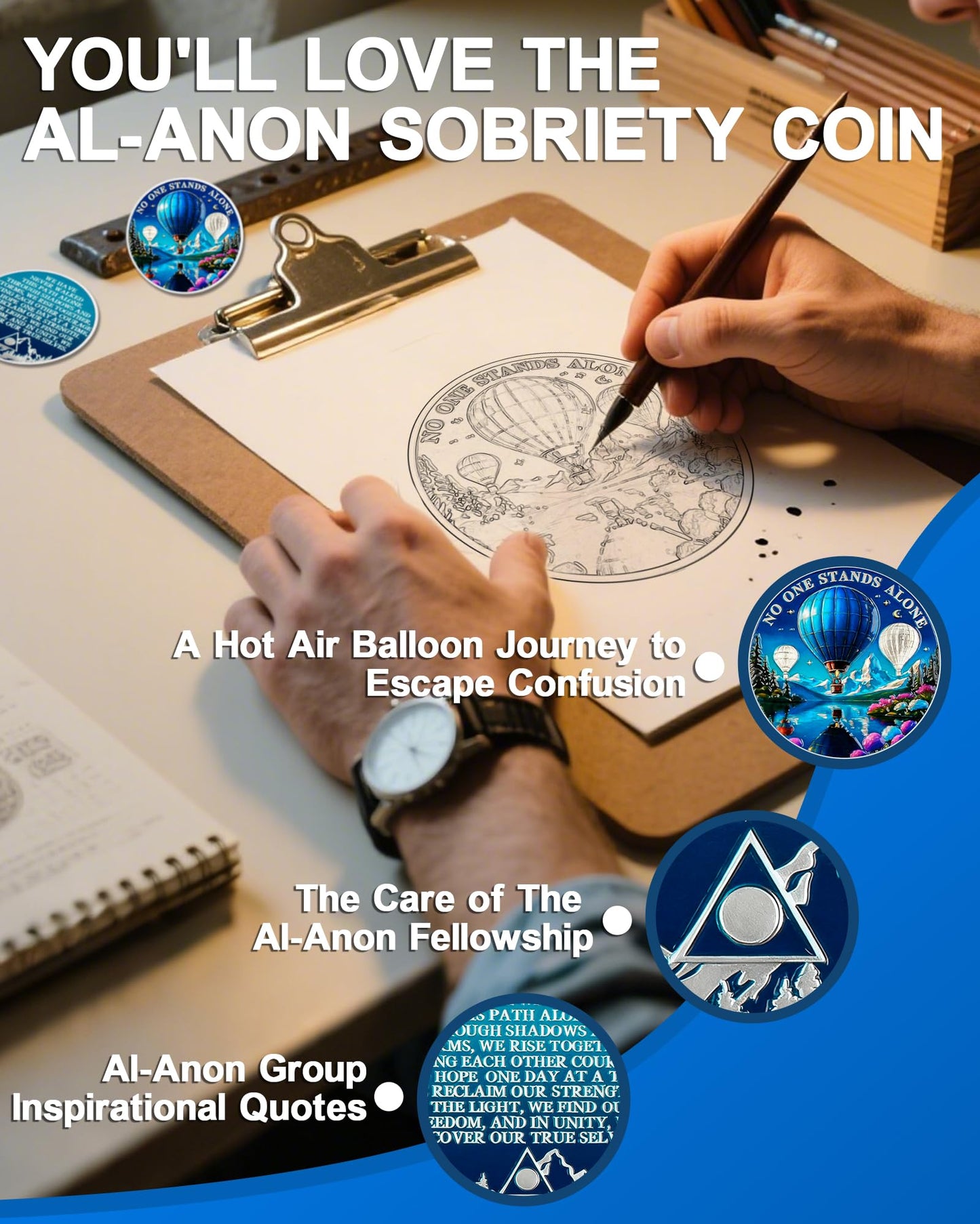 Al-Anon Sobriety Coin | Hot Air Balloon and Inspirational Quotes Design - Recovery Medallion for Self-Care and Spiritual Healing - Sobriety Gift for Family Groups and Alateen YRCKUDZKG