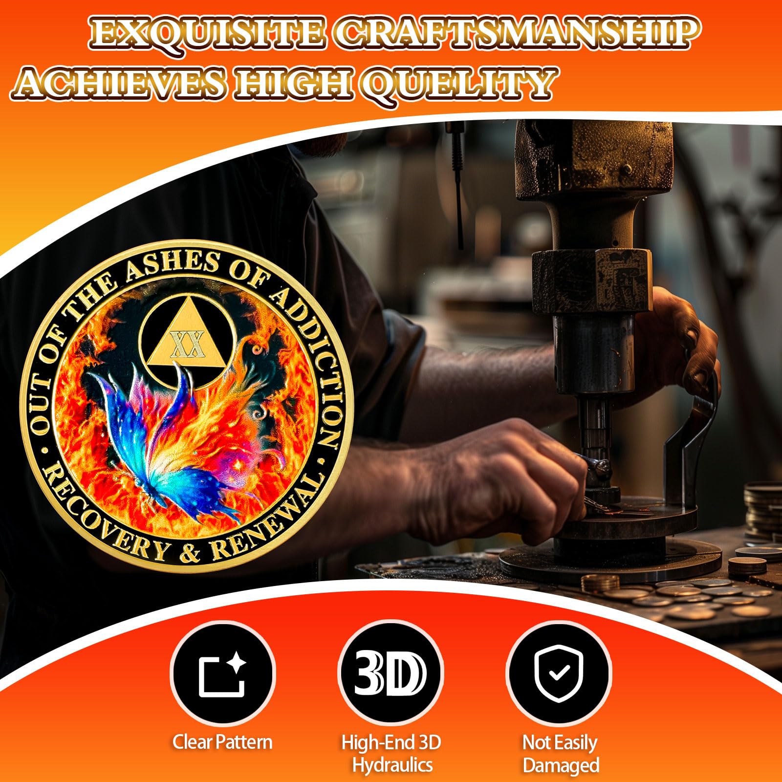 Butterfly in the Fire 20 Year Sobriety Coin Recovery and Renewal Twenty Year Sobriety Chip AA Chips and Medallion AA Coin Recovery Chip Sobriety Gifts for Men Women Alcoholics Anonymous Gift YRCKUDZKG