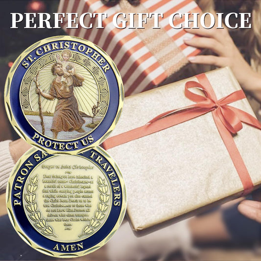 St Christopher Challenge Coin Protect Us Patron Saint of Travelers Prayer Safety St Christopher Car Medal Commemorative Gift mysite