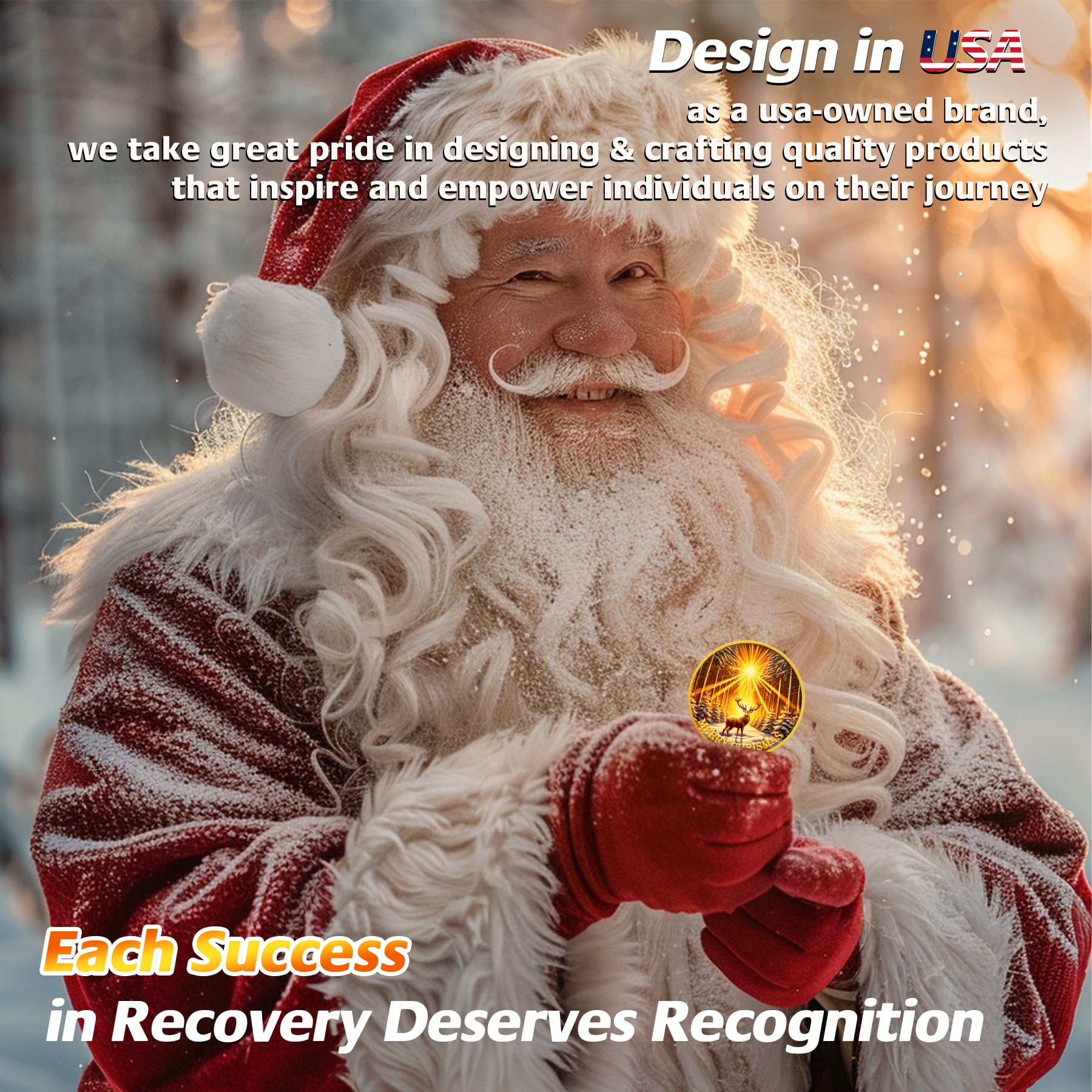 Merry Christmas Elk Gold Sunlight Snow Sobriety Coin mysite