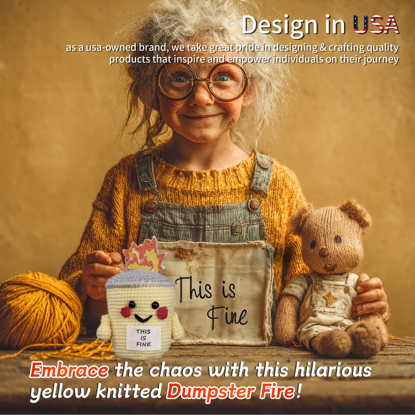 Cute This is Fine Positive Crochet Emotional Support Dumpster Fire Plush Knitted Toys mysite