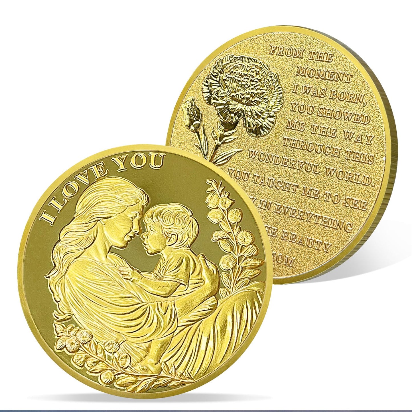 AtSKnSK Ich liebe dich Mama Münze Liebe Ausdrucks Münze Nelken Chips Medaillon Geschenke zum Muttertag Geburtstag Zeichen der Wertschätzung für die Mutter mysite