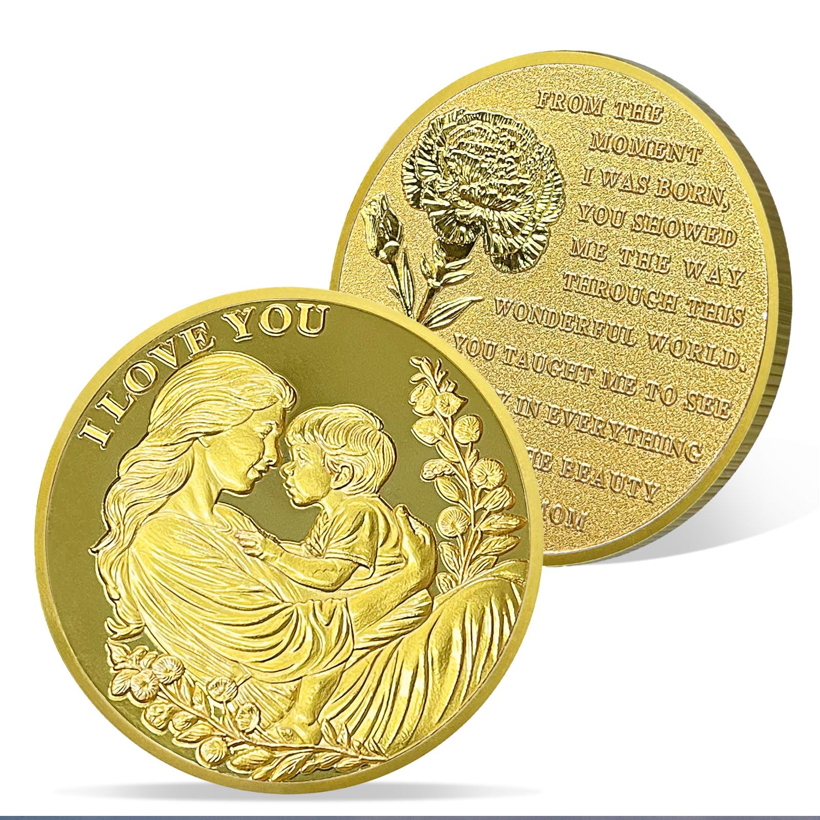 AtSKnSK Ich liebe dich Mama Münze Liebe Ausdrucks Münze Nelken Chips Medaillon Geschenke zum Muttertag Geburtstag Zeichen der Wertschätzung für die Mutter mysite