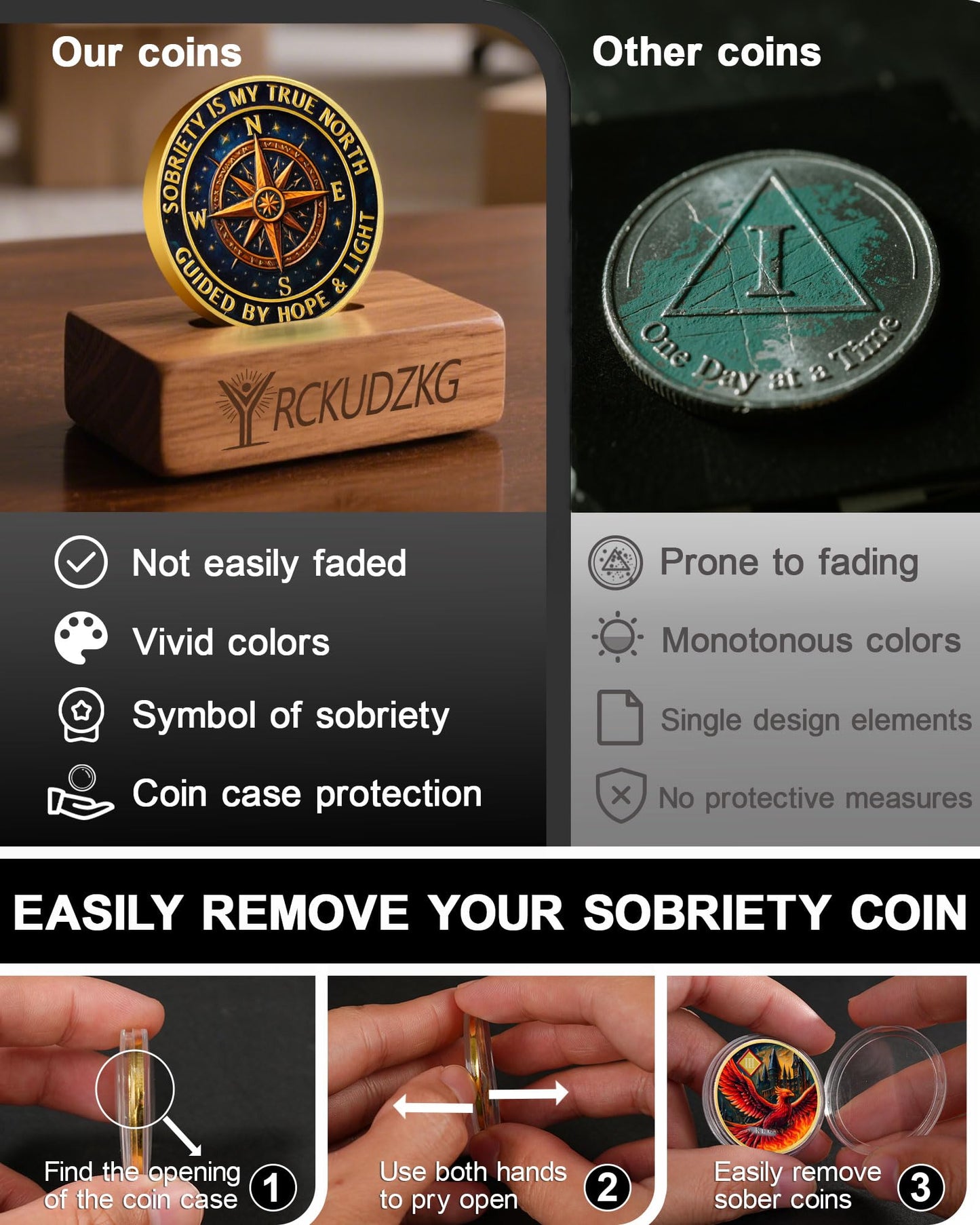 Rising Phoenix 3 Year Sobriety Coin, Compass to Guide the Way NA Medallion | Addiction Recovery Anniversary Celebration NA Coin with Token Capsule - Clean Living Sobriety Gifts for Men & Women YRCKUDZKG