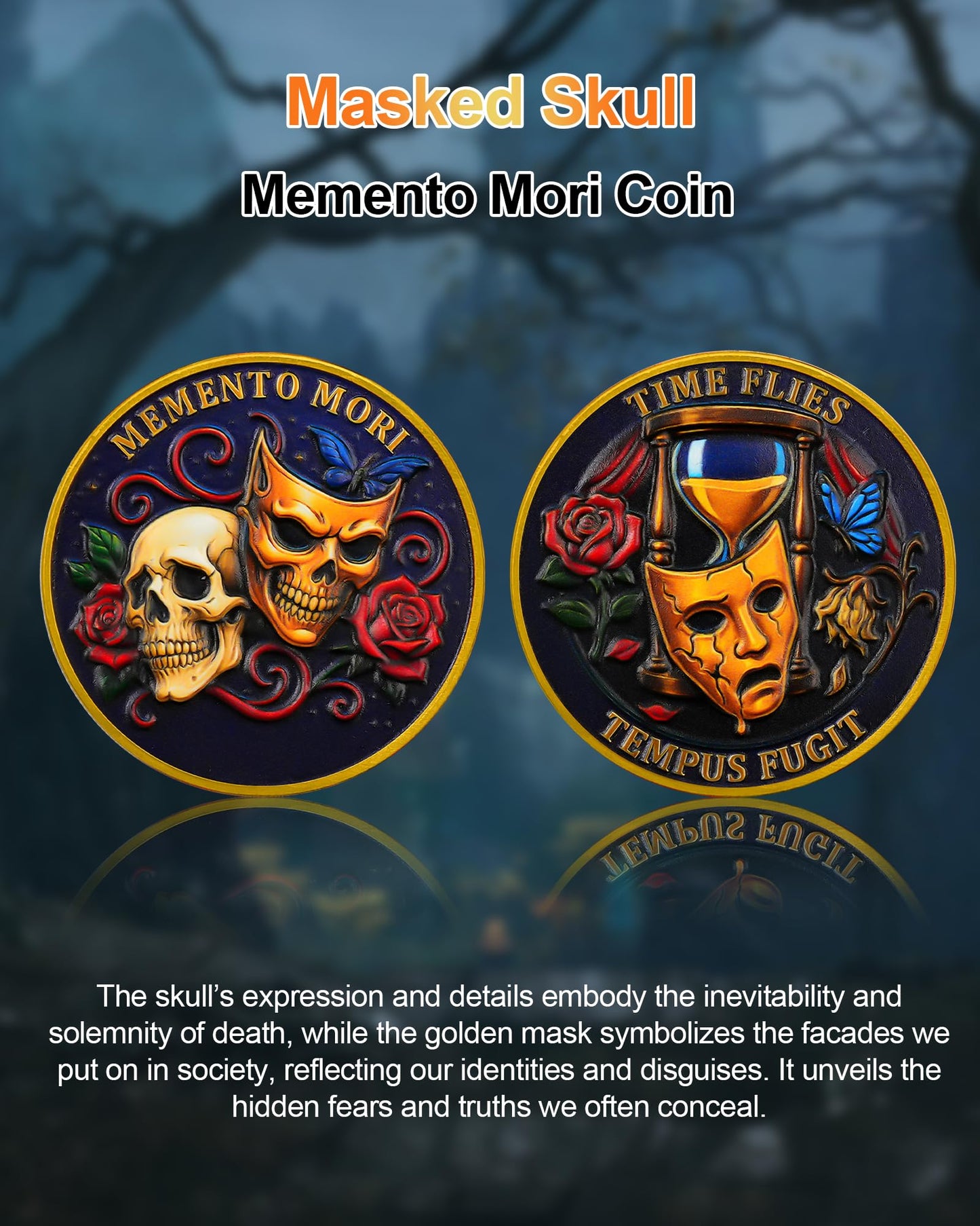 Memento Mori Challenge Coin Golden Masked Skull Coins mysite