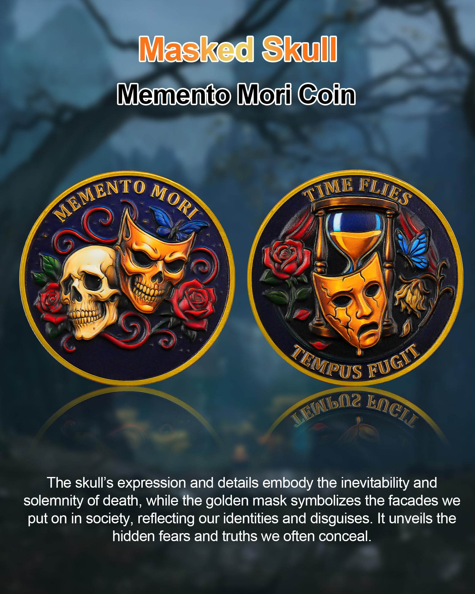 Memento Mori Challenge Coin Golden Masked Skull Coins mysite