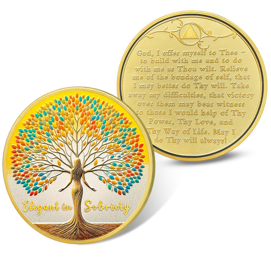 Woman Tree Affirmation Sobriety Coin mysite