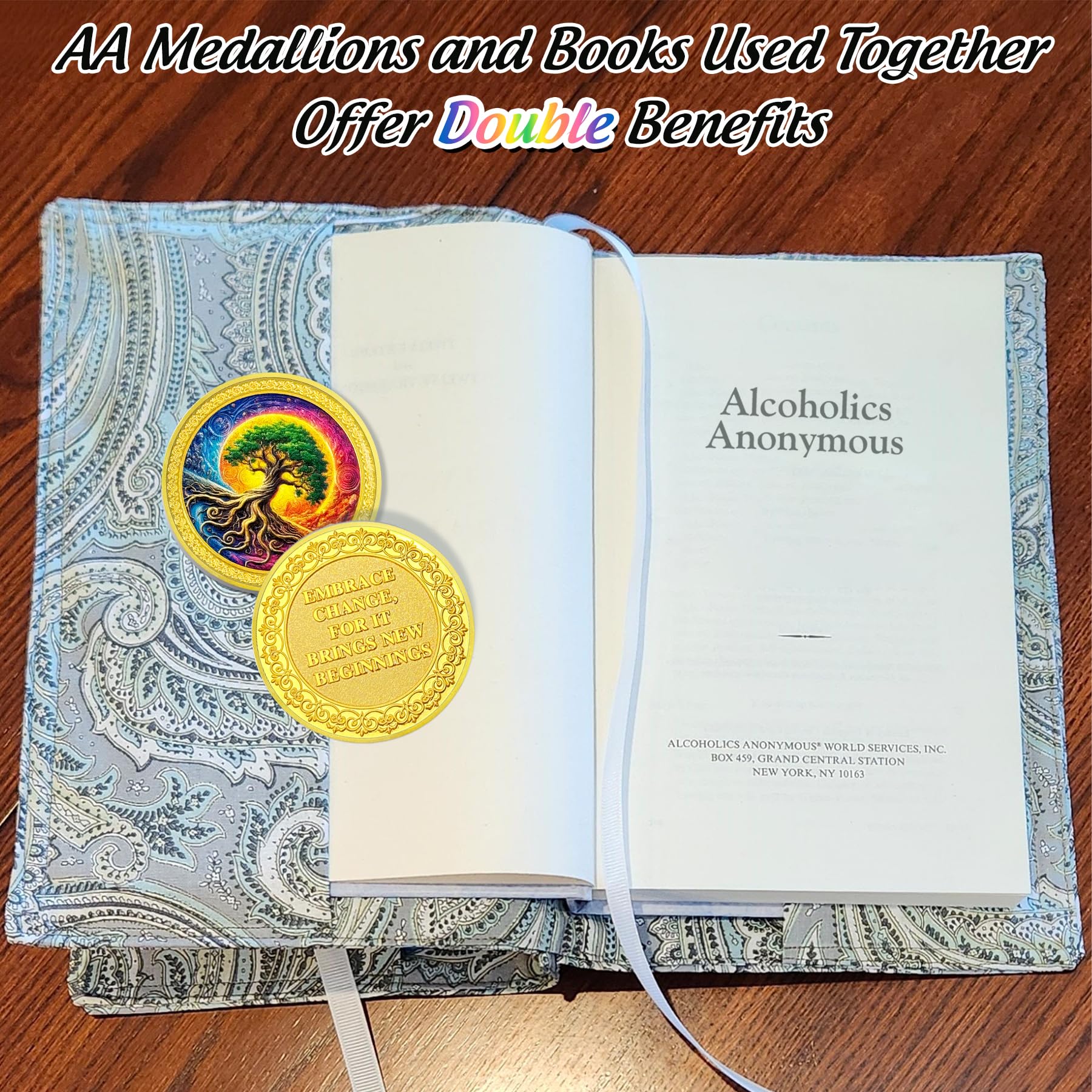 Colorful Recovery Sunrise Tree of Life Affirmation AA Sobriety Coin mysite