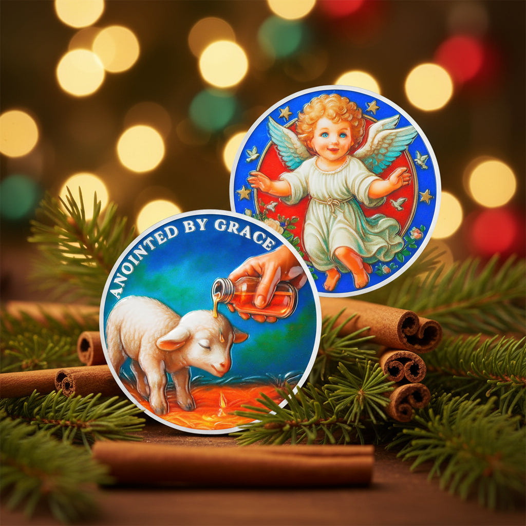 Christian Challenge Coin with Sheep Being Smeared Oil Balm mysite