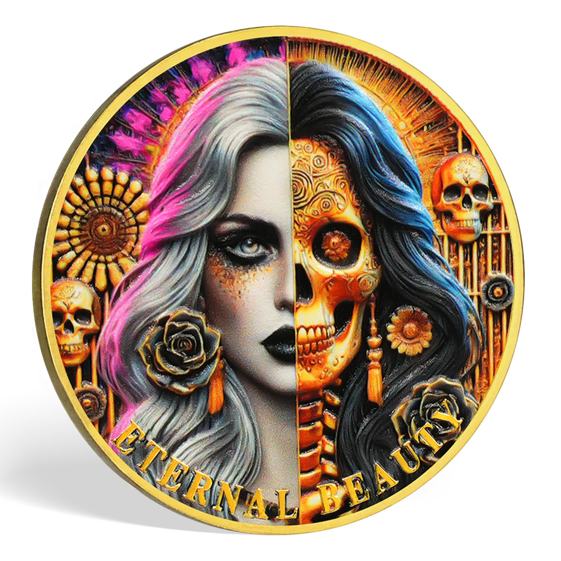 Eternal Beauty Coin Life and Death Duality Woman Skull Art mysite