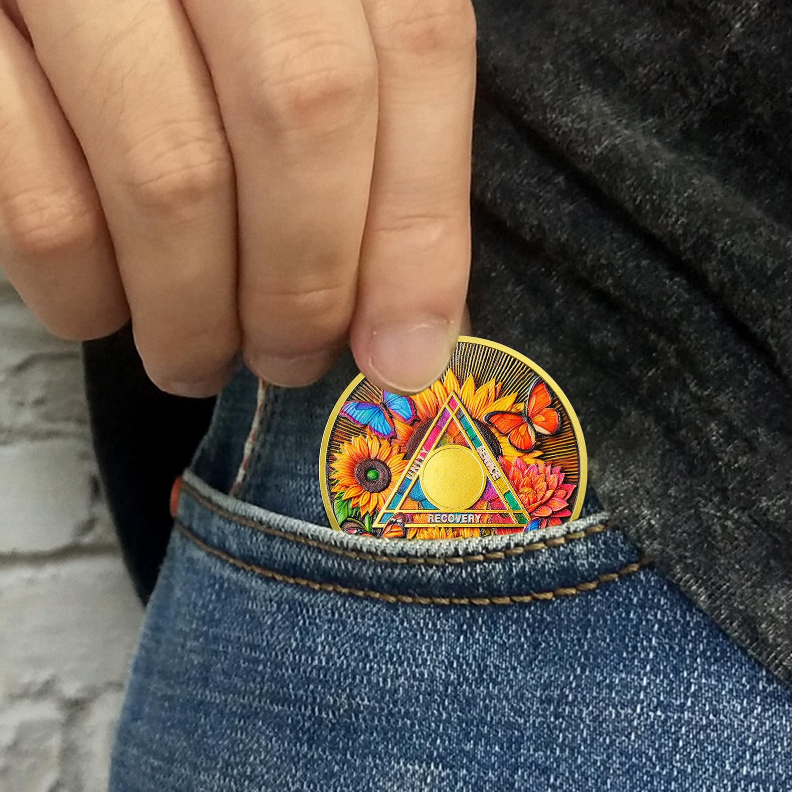 Flower Butterfly and Rising Sun Sobriety Coin mysite