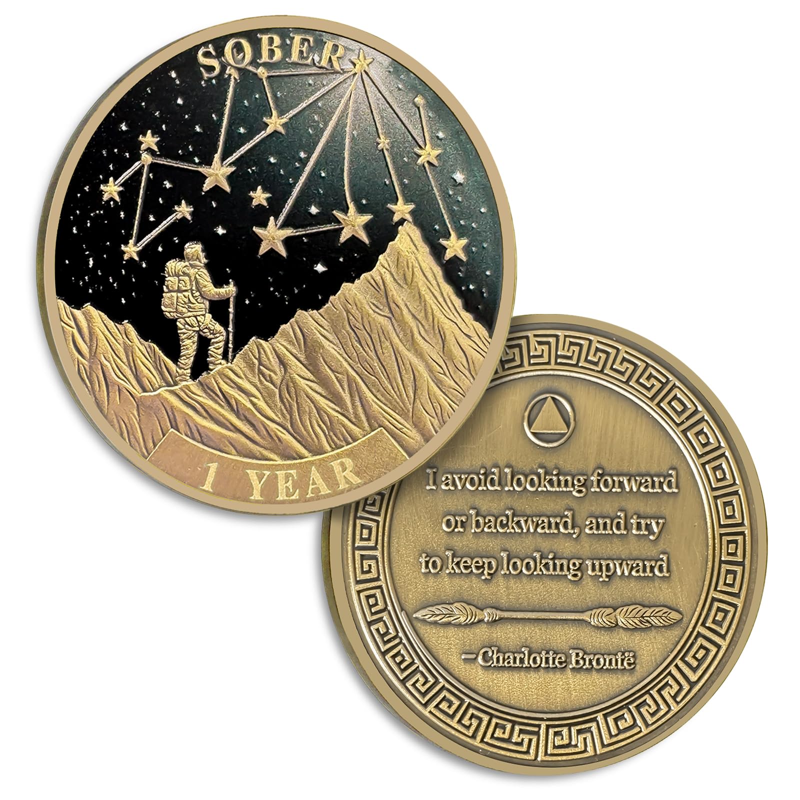 Under the Stars Pathfinder 1 Year Sobriety Coin, Explore Hope AA Coin - Bronze One Year Sober Medallions with Inspirational Quotes, Personalized Affirmation Sobriety Gifts for Men and Women YRCKUDZKG