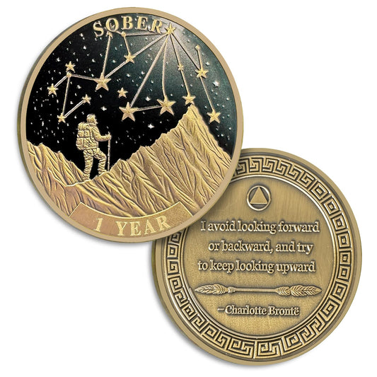 Under the Stars Pathfinder 1 Year Sobriety Coin, Explore Hope AA Coin - Bronze One Year Sober Medallions with Inspirational Quotes, Personalized Affirmation Sobriety Gifts for Men and Women YRCKUDZKG