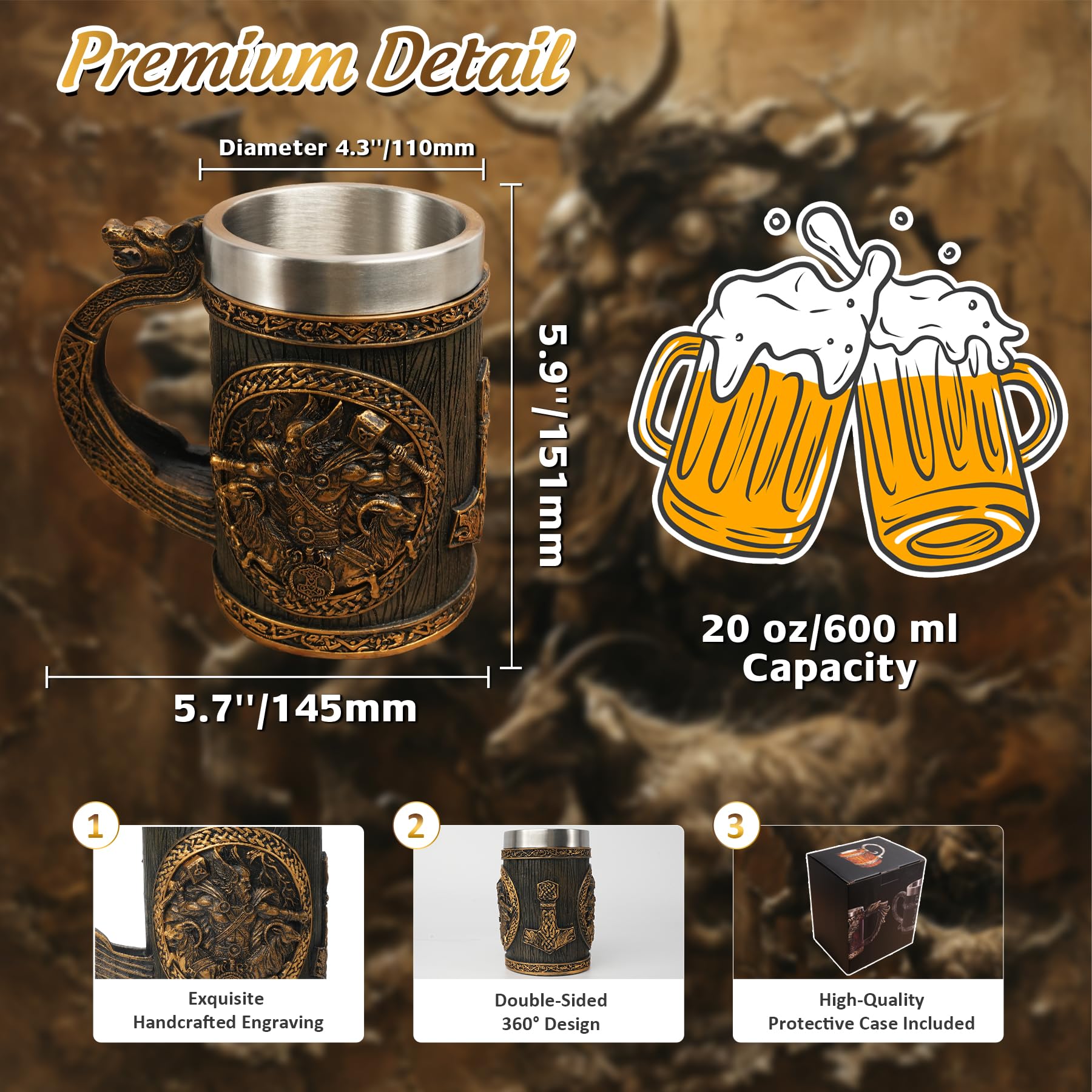 Original Handmade 304 Stainless Steel 20oz Viking Runes Mug mysite