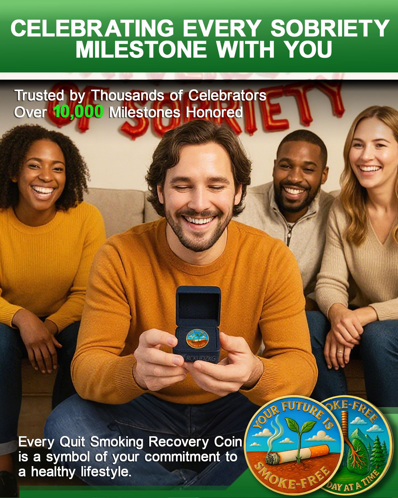 Quit Smoking Recovery Coin, Your Future is Smoke-Free Sobriety Coin - Addiction Recovery Medals for Anxiety Relief, Anti-Smoking Inspirational Gifts for Men & Women YRCKUDZKG