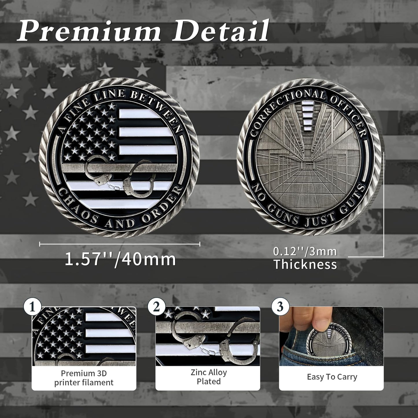 Correctional Officer Gray Prison Police Delicate Thin Gray Line Challenge Coin mysite