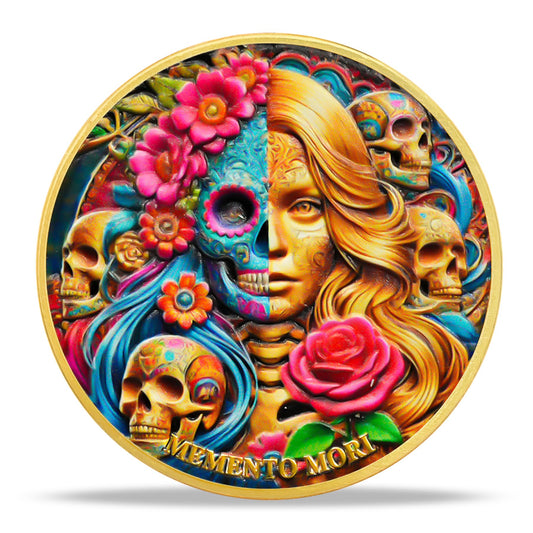 Colorful Stoic Flower Skul Memento Mori Coin mysite