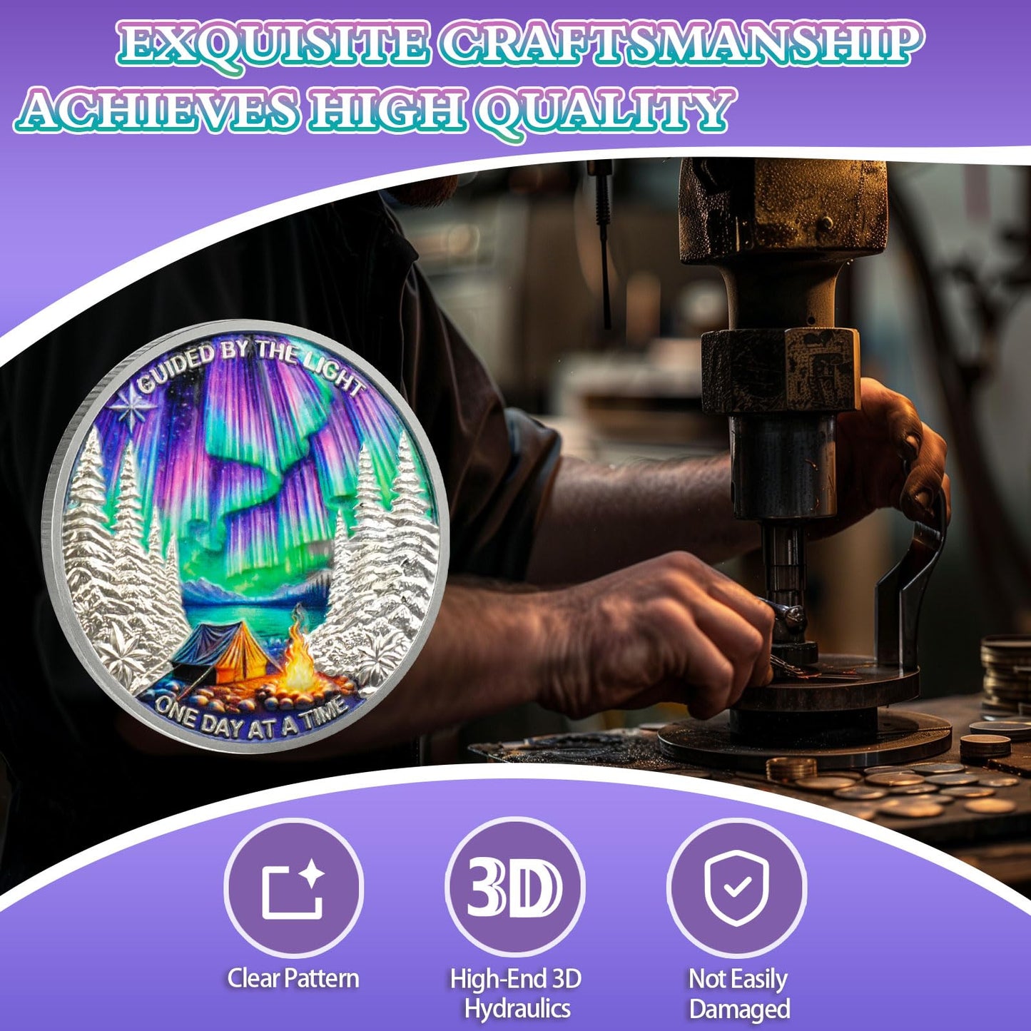 YRCKUDZKG Guided by Northern Lights 10 Year Sobriety Coin - One Day at a Time AA Coin, Alcohol Free Ten Year Recovery Chip with Token Capsule, Sobriety Gifts for Men Women YRCKUDZKG