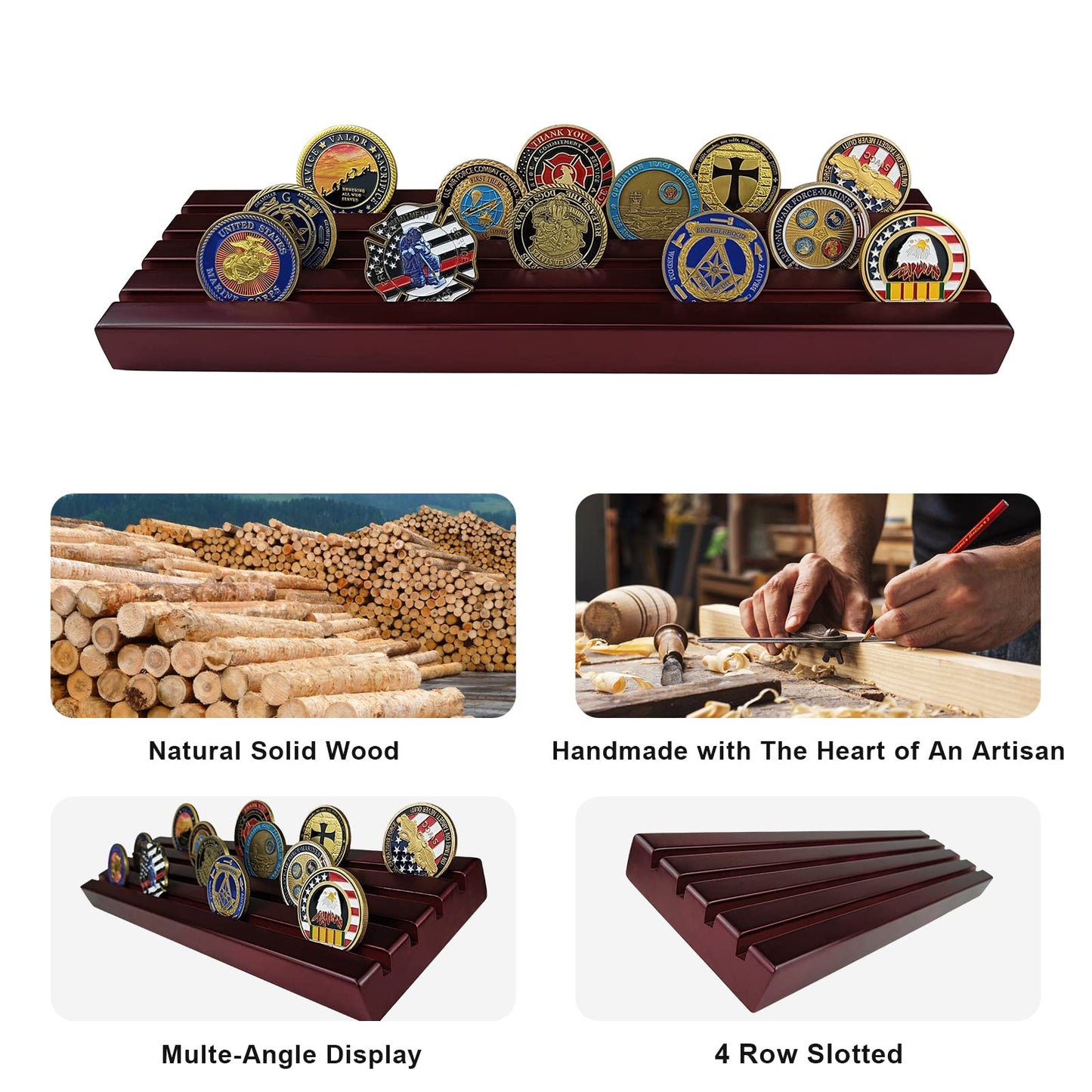 4 Row Coins Display Holder Solid Wood Coin Stand Holds 30 Coins mysite