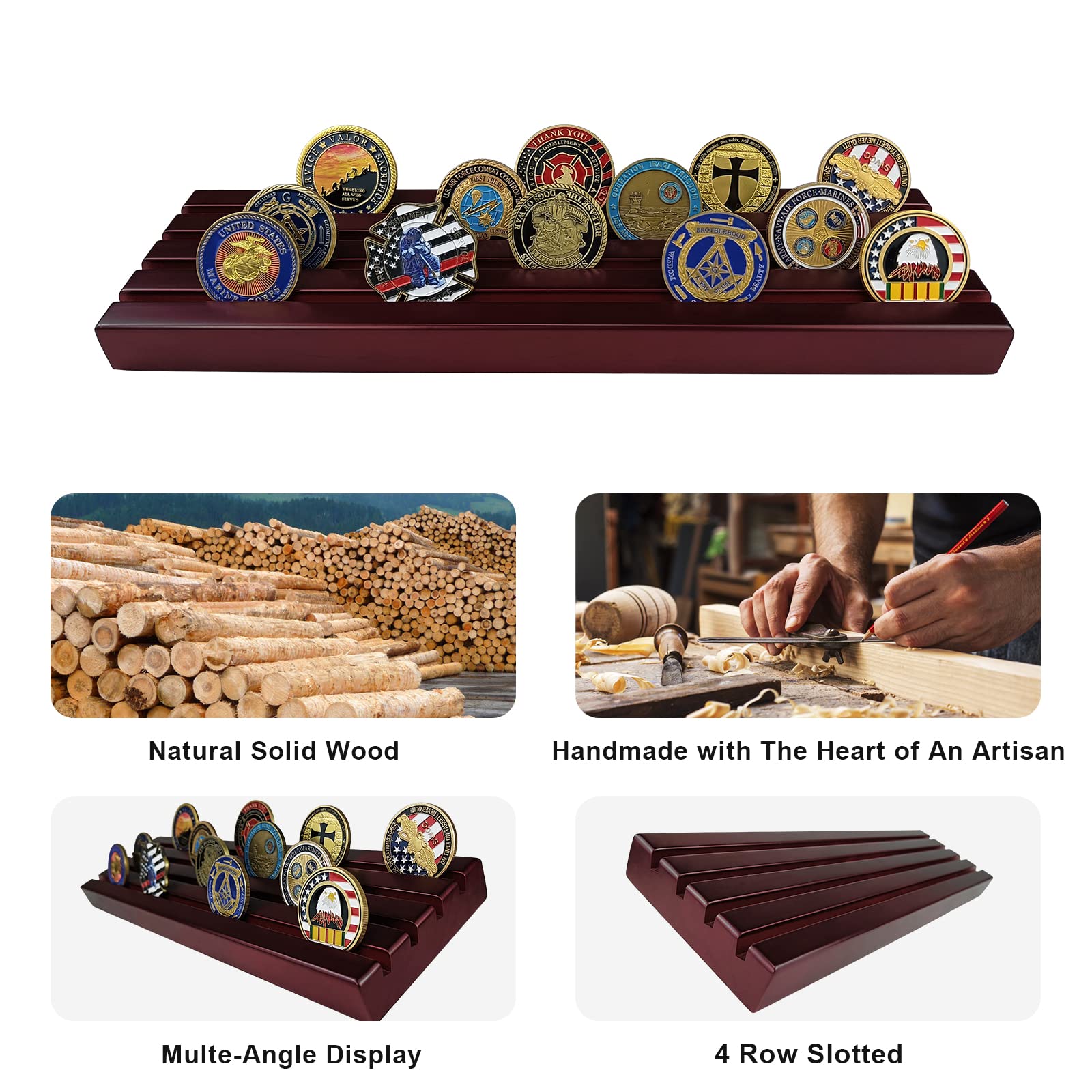 4 Row Coins Display Holder Solid Wood Coin Stand Holds 30 Coins mysite