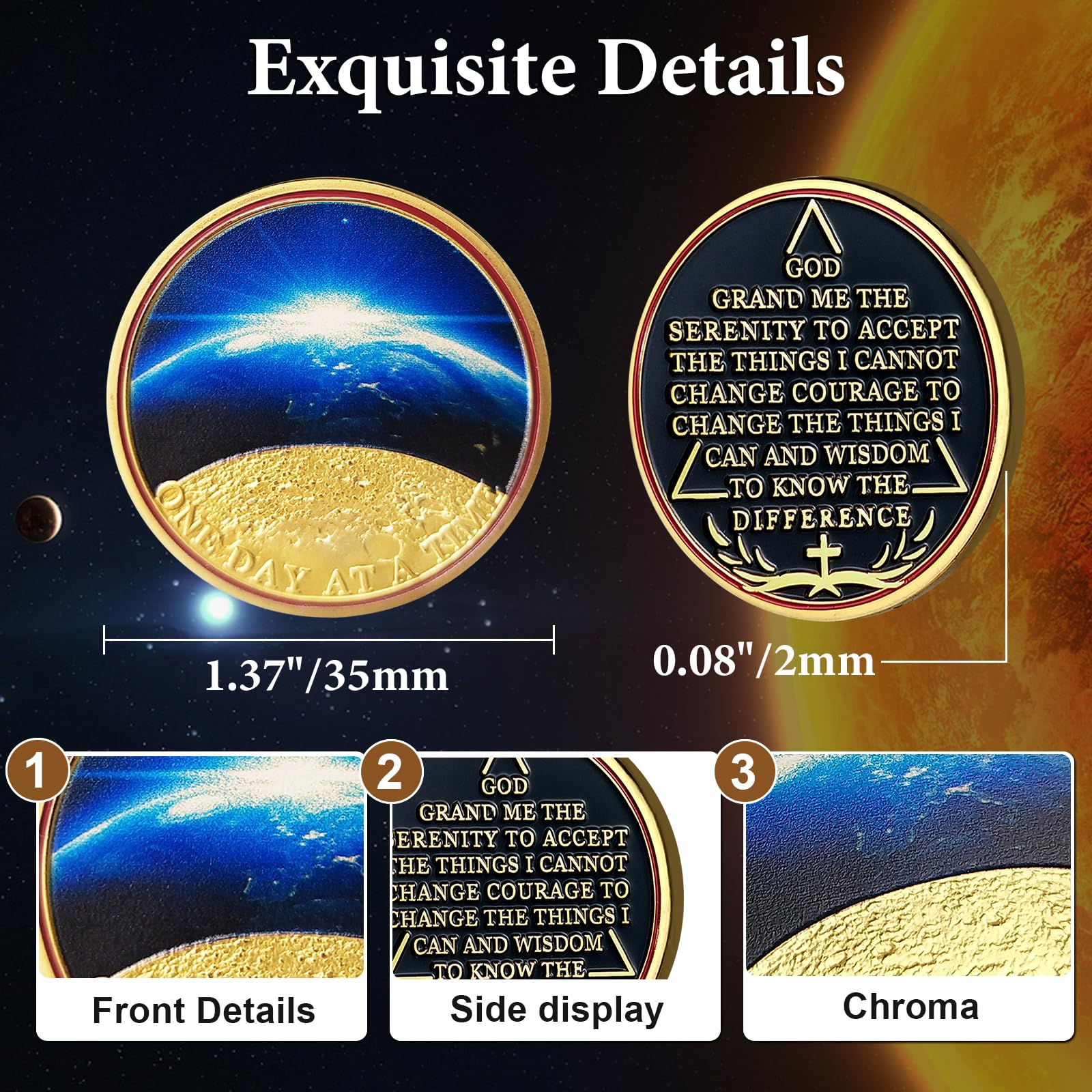 Universe Sun Moon Earth One Day at A Time Sobriety Coin mysite