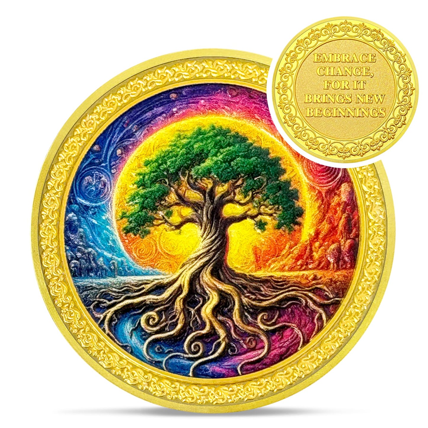 Colorful Recovery Sunrise Tree of Life Affirmation AA Sobriety Coin mysite