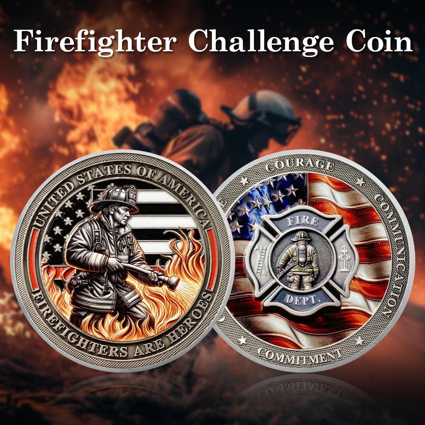 Flame Fire Hose Commemorativer Honor Fire Department Rescue Prayer  Coins mysite