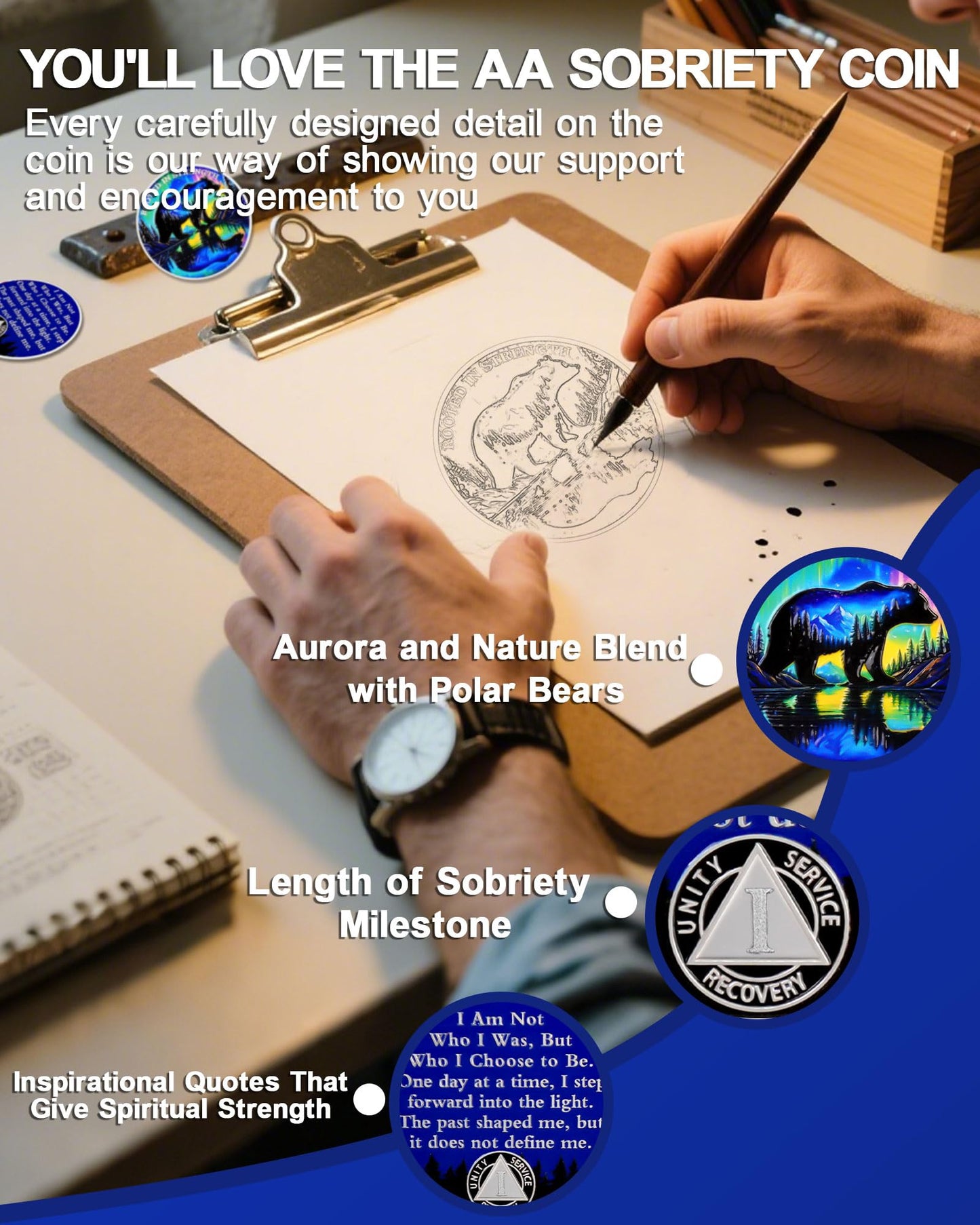 Rooted in Strength 1 Year Sobriety Coin – Bear & Aurora Design | AA Coin with Token Capsule, Sobriety Gifts for Men & Women, Alcohol Free Anniversary Celebration Gift YRCKUDZKG