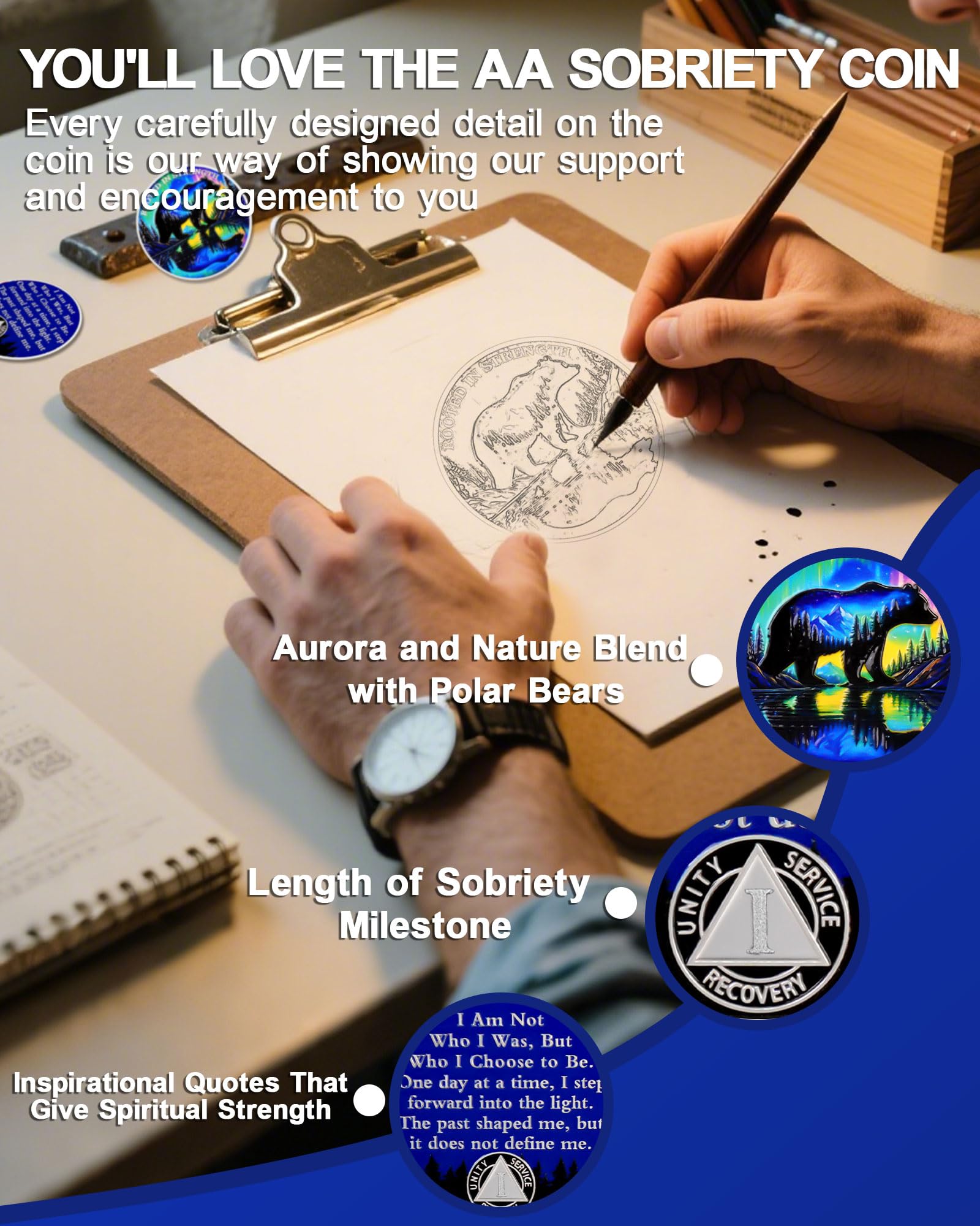Rooted in Strength 1 Year Sobriety Coin – Bear & Aurora Design | AA Coin with Token Capsule, Sobriety Gifts for Men & Women, Alcohol Free Anniversary Celebration Gift YRCKUDZKG