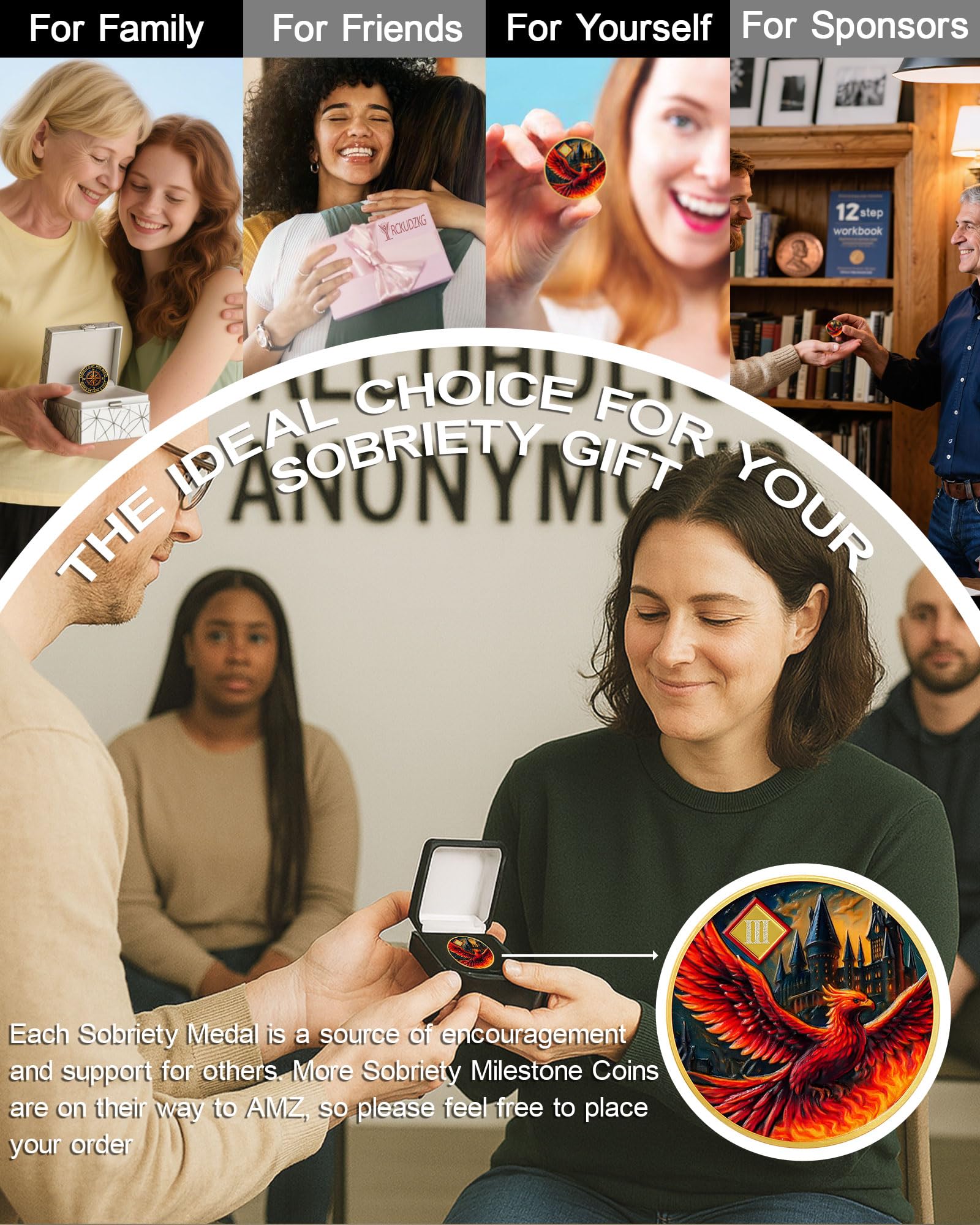 Rising Phoenix 3 Year Sobriety Coin, Compass to Guide the Way NA Medallion | Addiction Recovery Anniversary Celebration NA Coin with Token Capsule - Clean Living Sobriety Gifts for Men & Women YRCKUDZKG