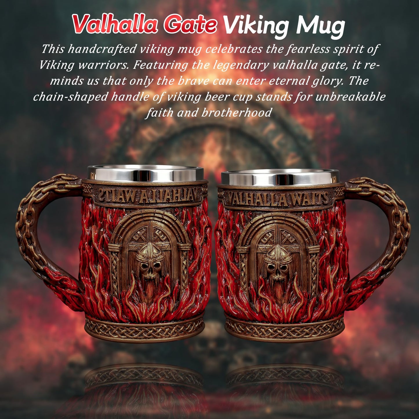 Glory Handmade Viking Mug - 20oz Valhalla Gate Beer Stein - 304 Stainless Steel Novelty Norse Mythology Cup mysite