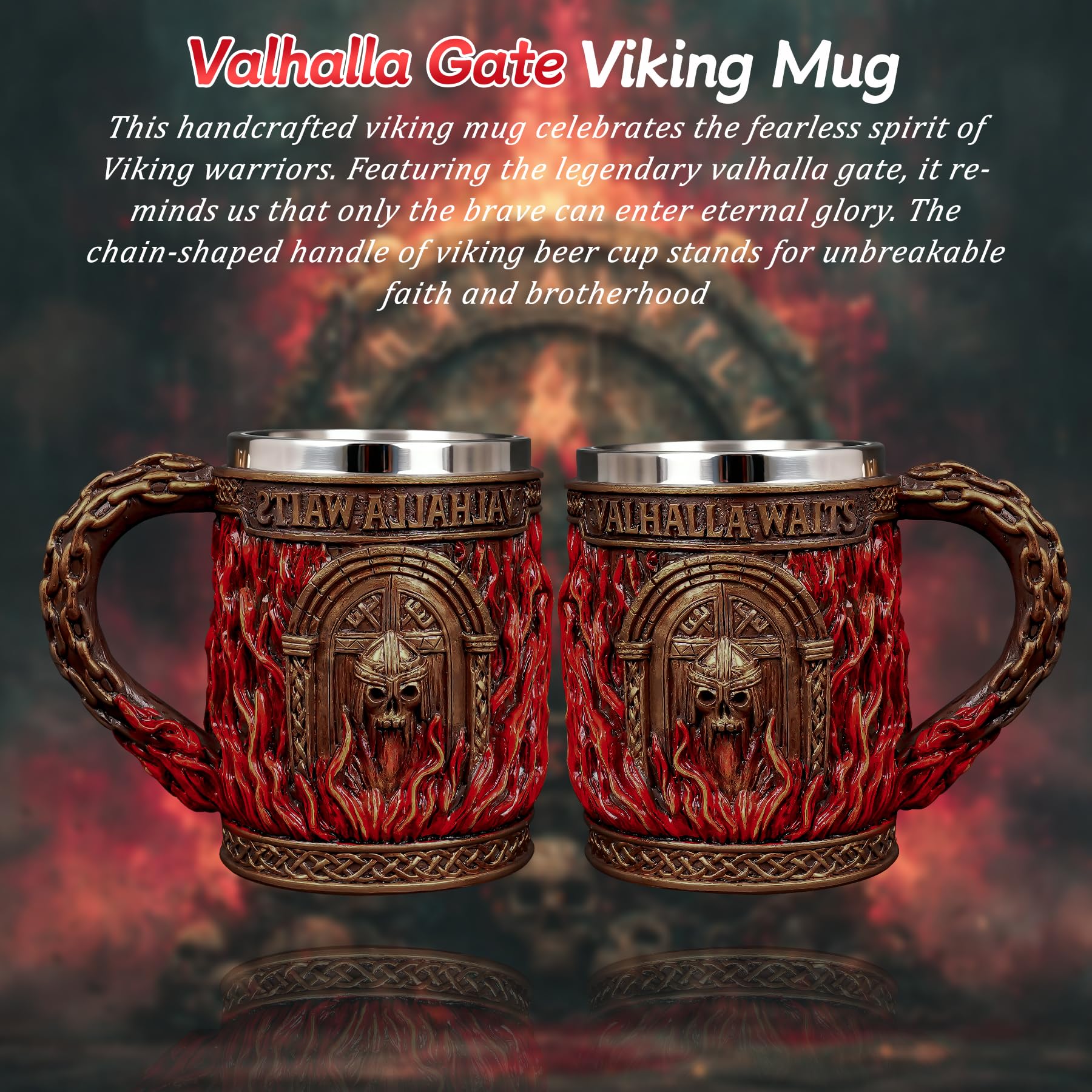 Glory Handmade Viking Mug - 20oz Valhalla Gate Beer Stein - 304 Stainless Steel Novelty Norse Mythology Cup mysite