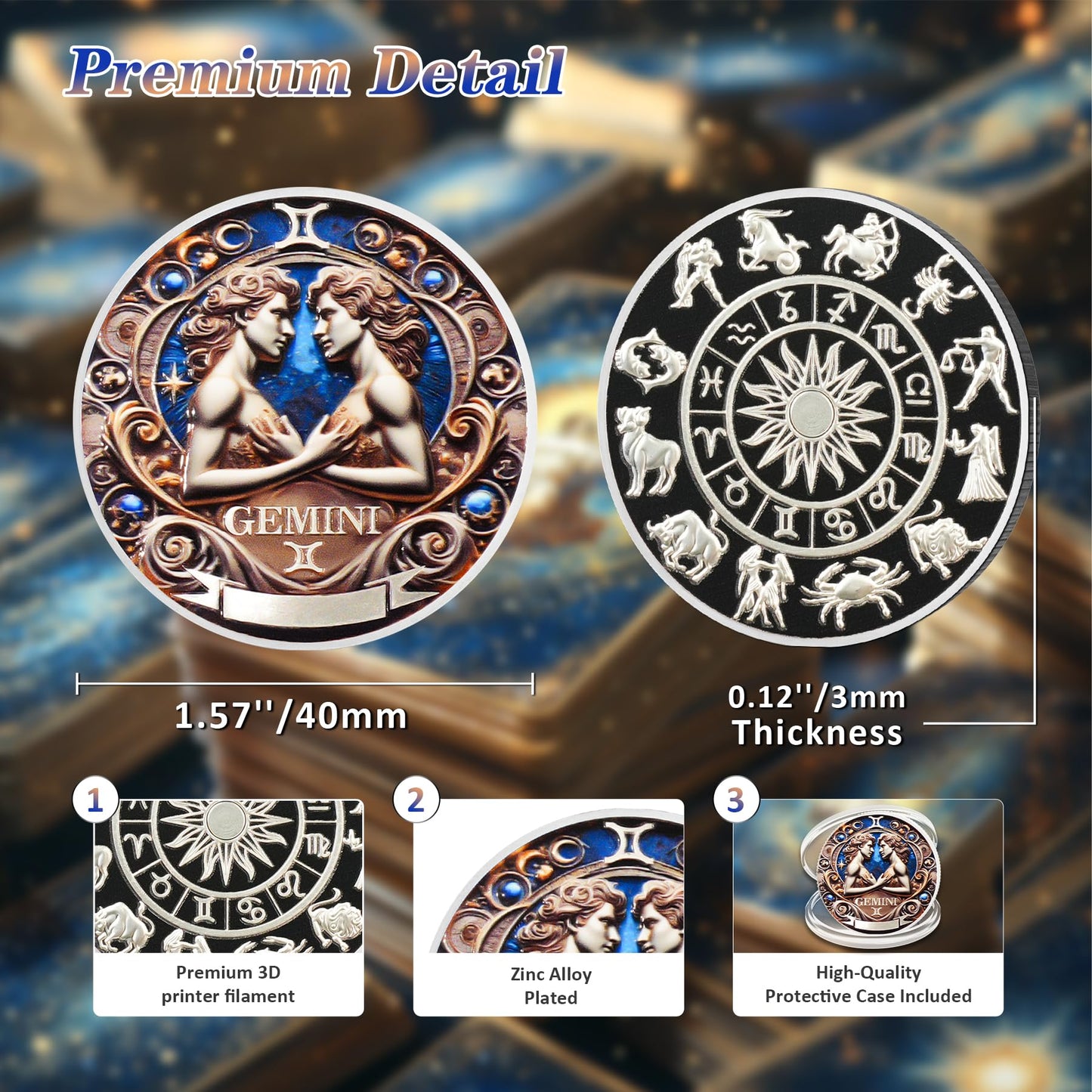 Cool Gemini 12 Zodiac Protective Talisman Challenge Coin mysite