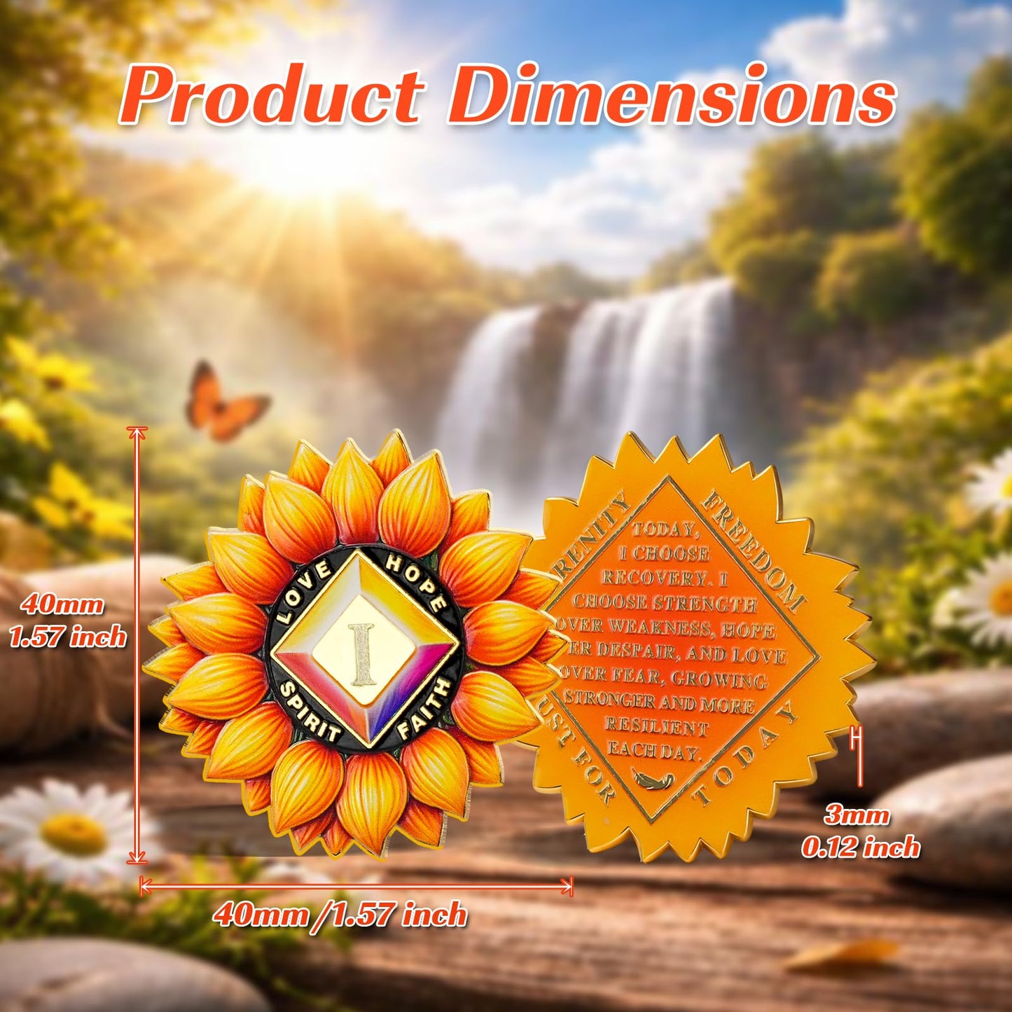 Vitalway Sunflower Rebirth 1 Year Sobriety Coin, Motivational AA Medallion for Strength, Hope, Faith, and Personal Growth, Perfect Recovery Token Sobriety Gift for Men and Women Vitalway