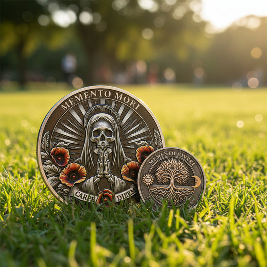 Memento Mori Vivere Coin Skull and Tree of Life Stoic Challenge Coin mysite