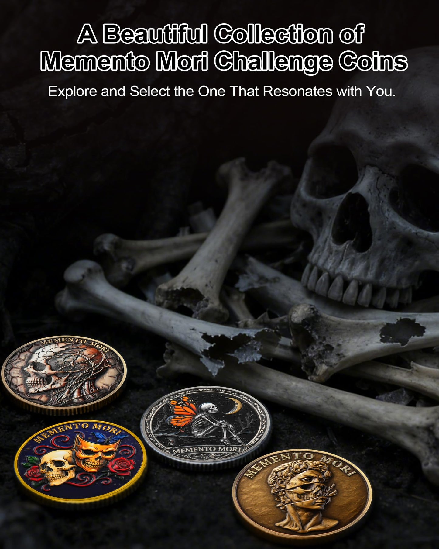 Memento Mori Challenge Coin Golden Masked Skull Coins mysite