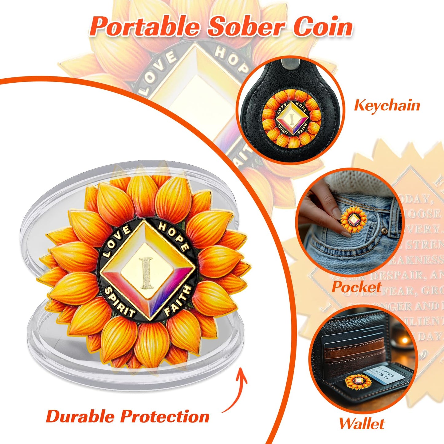 Vitalway Sunflower Rebirth 1 Year Sobriety Coin, Motivational AA Medallion for Strength, Hope, Faith, and Personal Growth, Perfect Recovery Token Sobriety Gift for Men and Women Vitalway