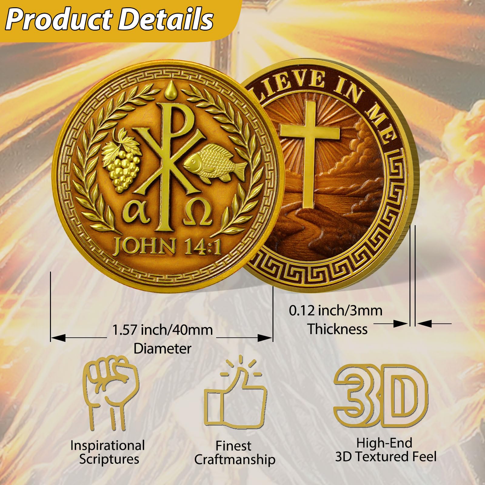 Chi Rho Christian Challenge Coin with John 14:1 Scripture mysite